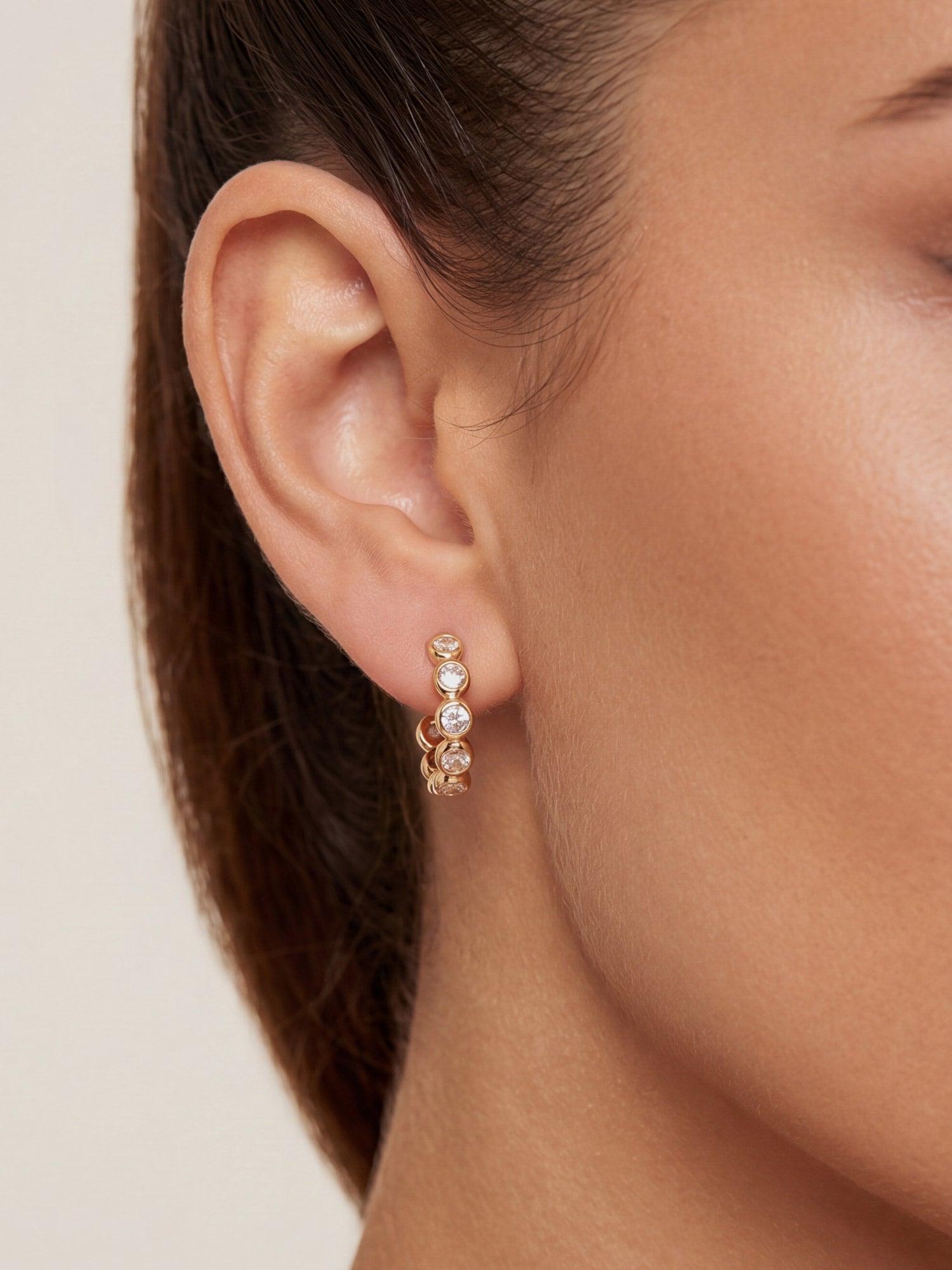 Bead Crystal Hoops in Gold