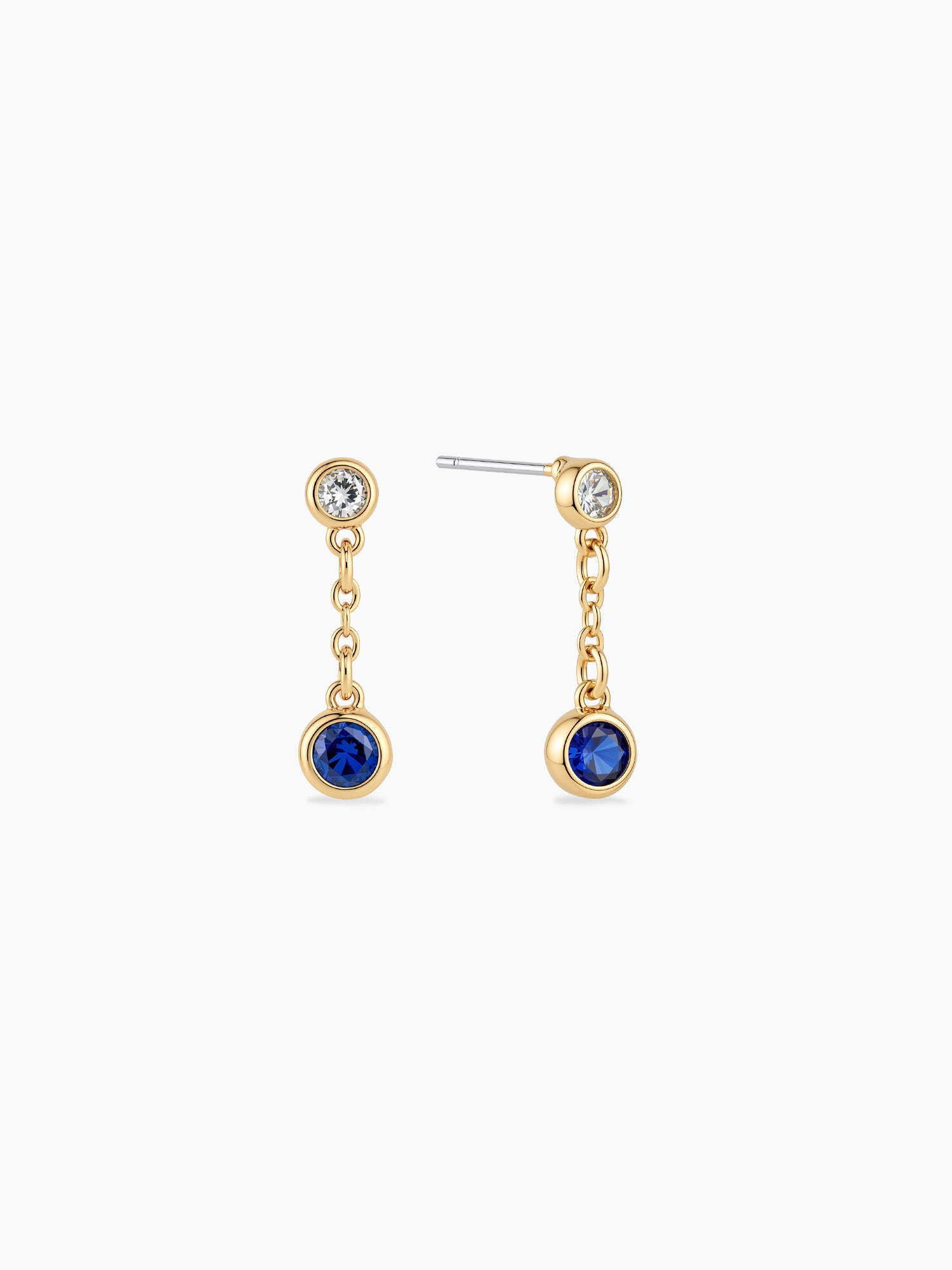 Bezel Blue Crystal Drops in Gold