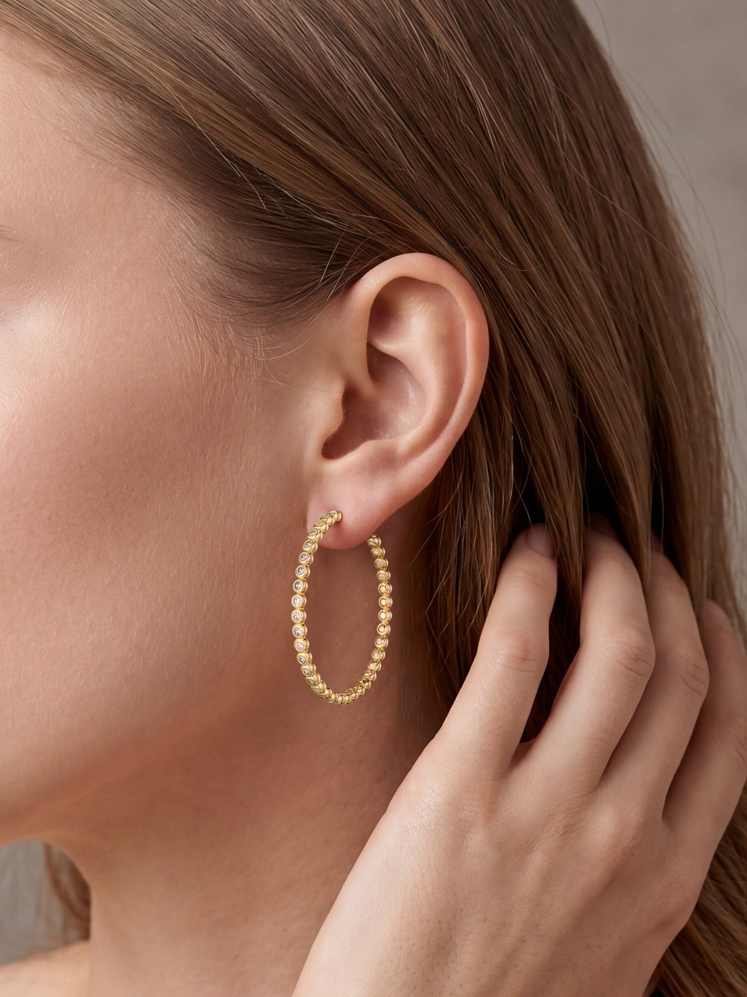 Bezel CZ Eternity Hoops in Gold