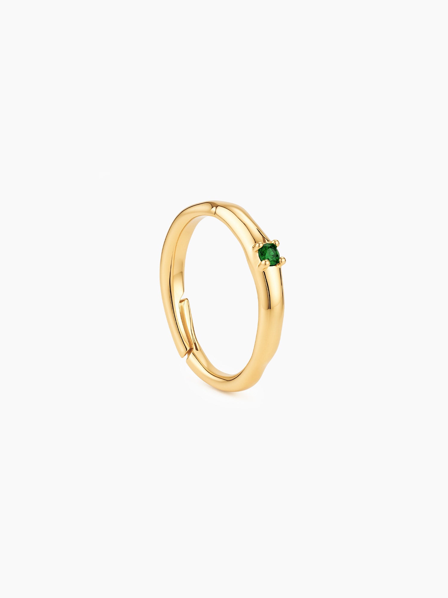 Bezel Green Crystal Band Ring in Gold
