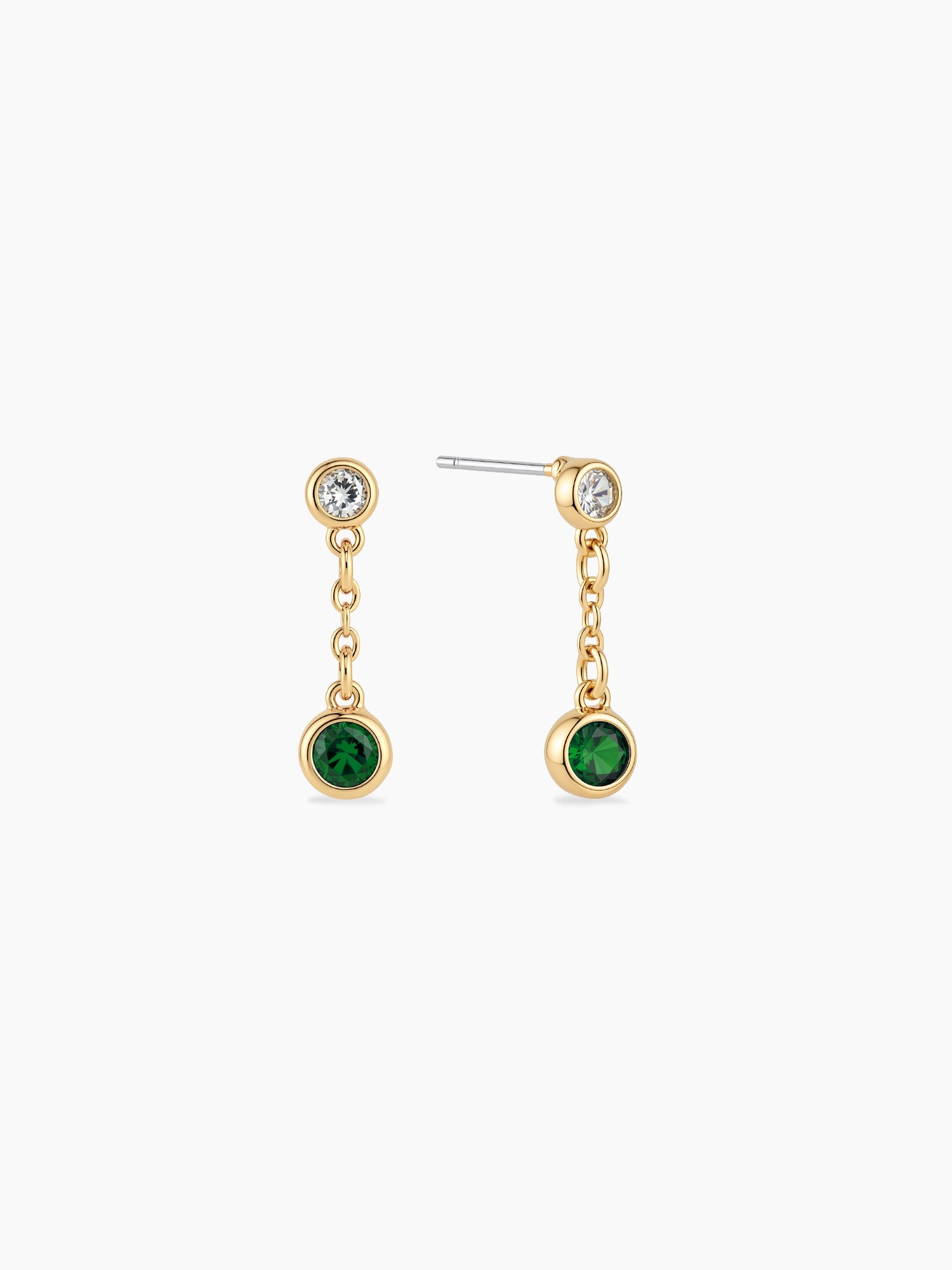 Bezel Green Crystal Drops in Gold