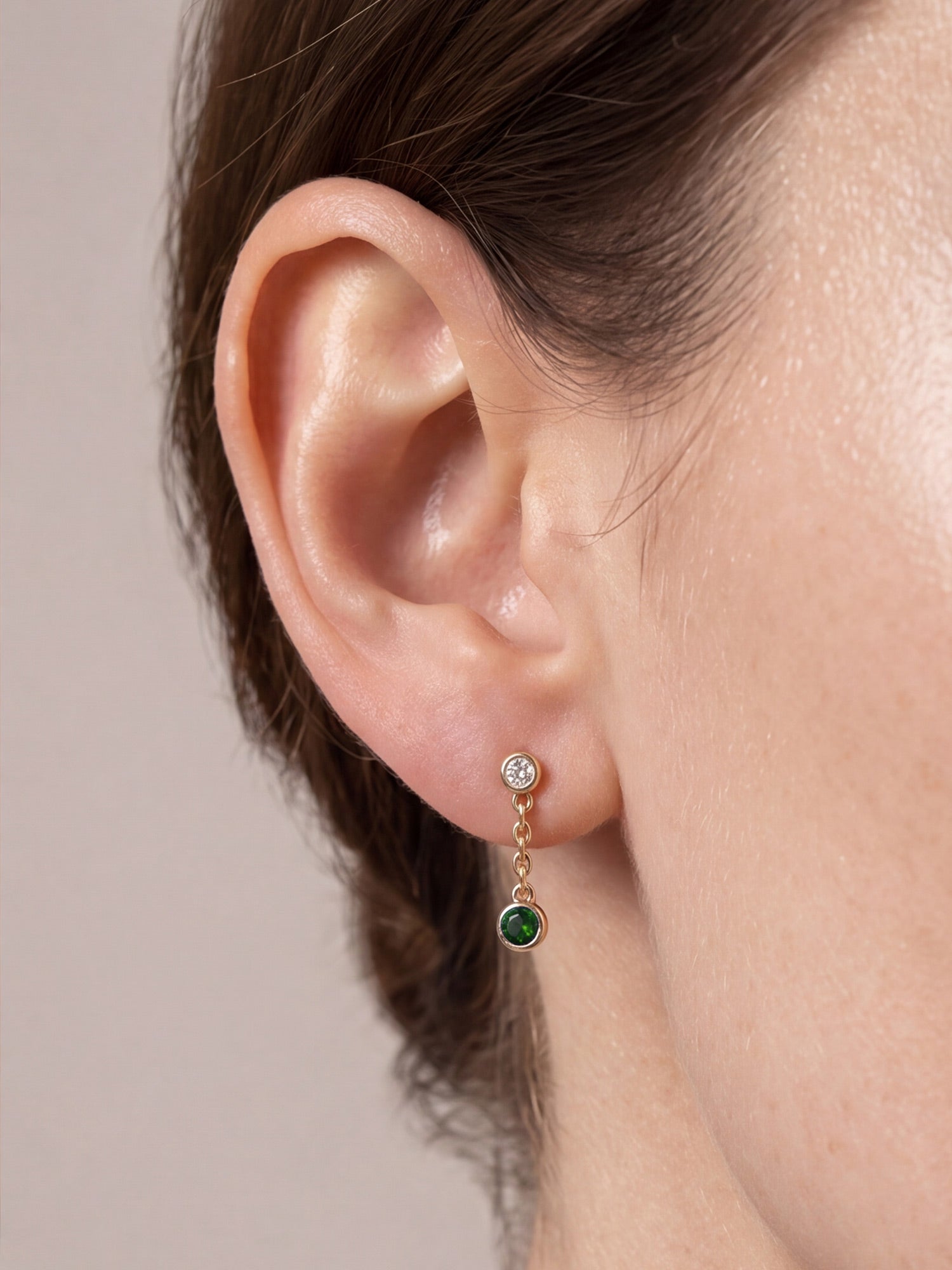 Bezel Green Crystal Drops in Gold