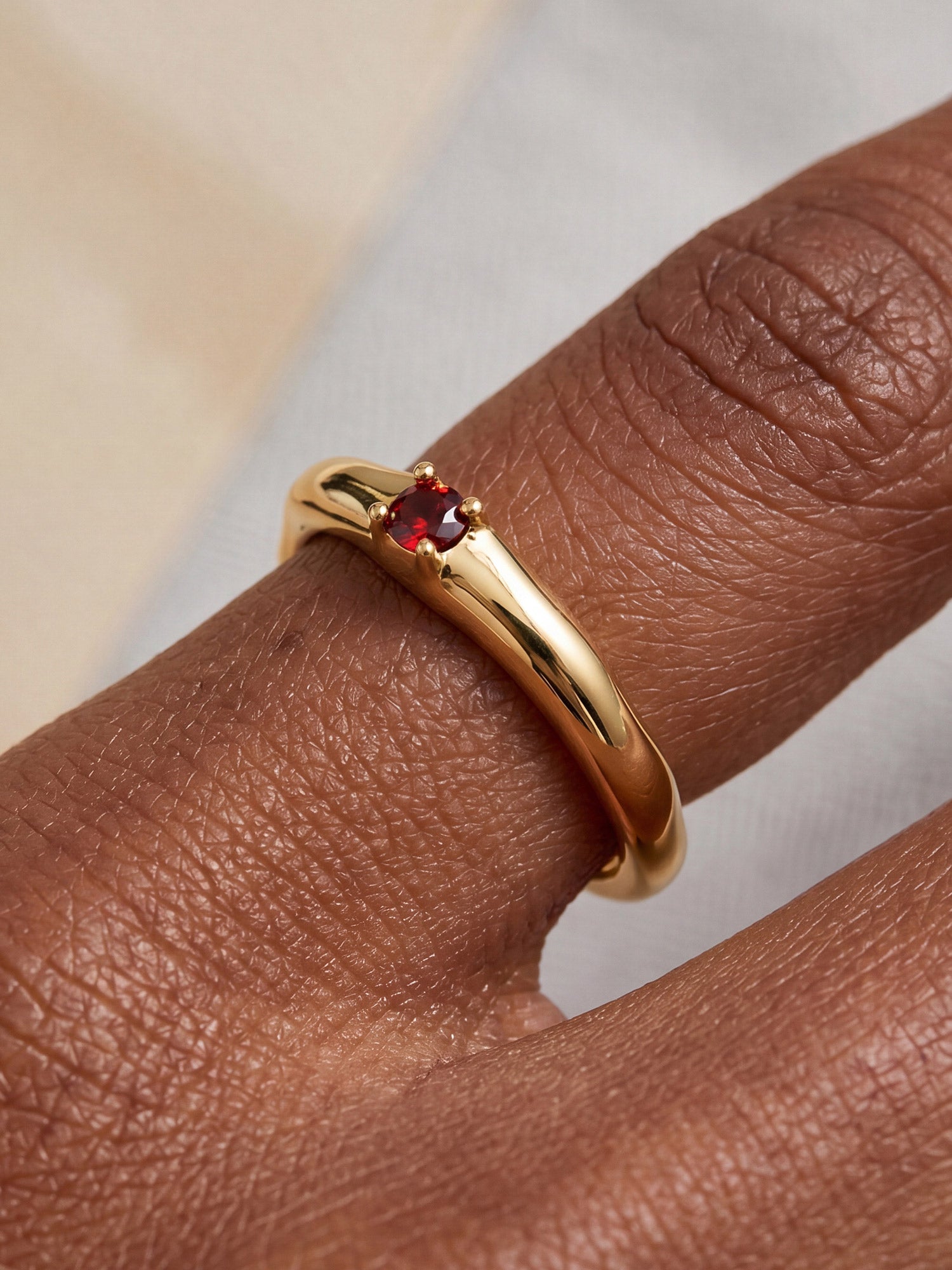 Bezel Red Crystal Band Ring in Gold