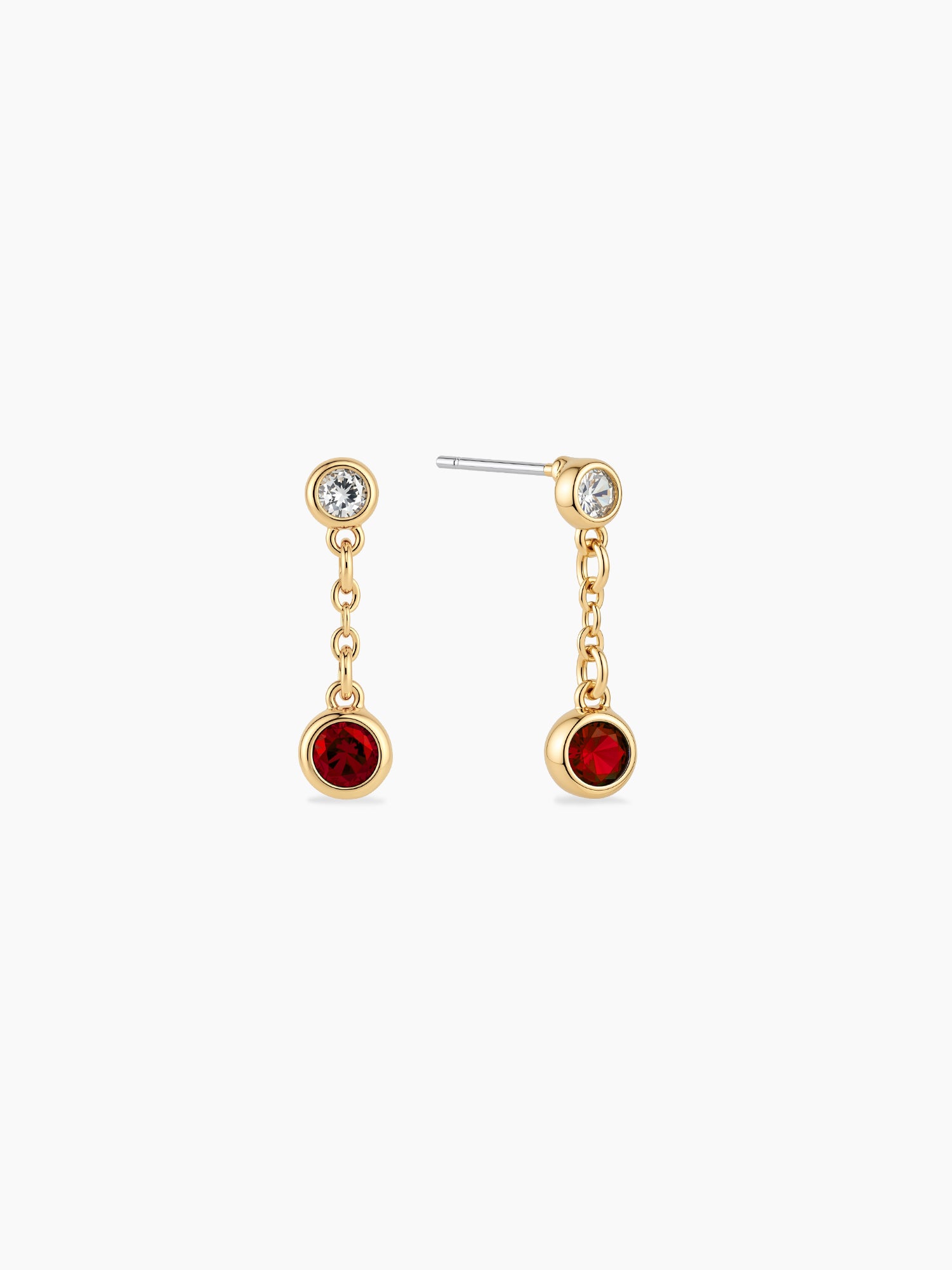 Bezel Red Crystal Drops in Gold