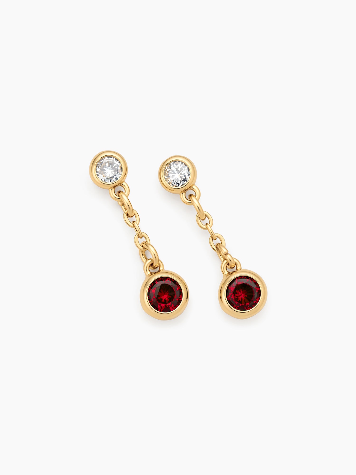 Bezel Red Crystal Drops in Gold