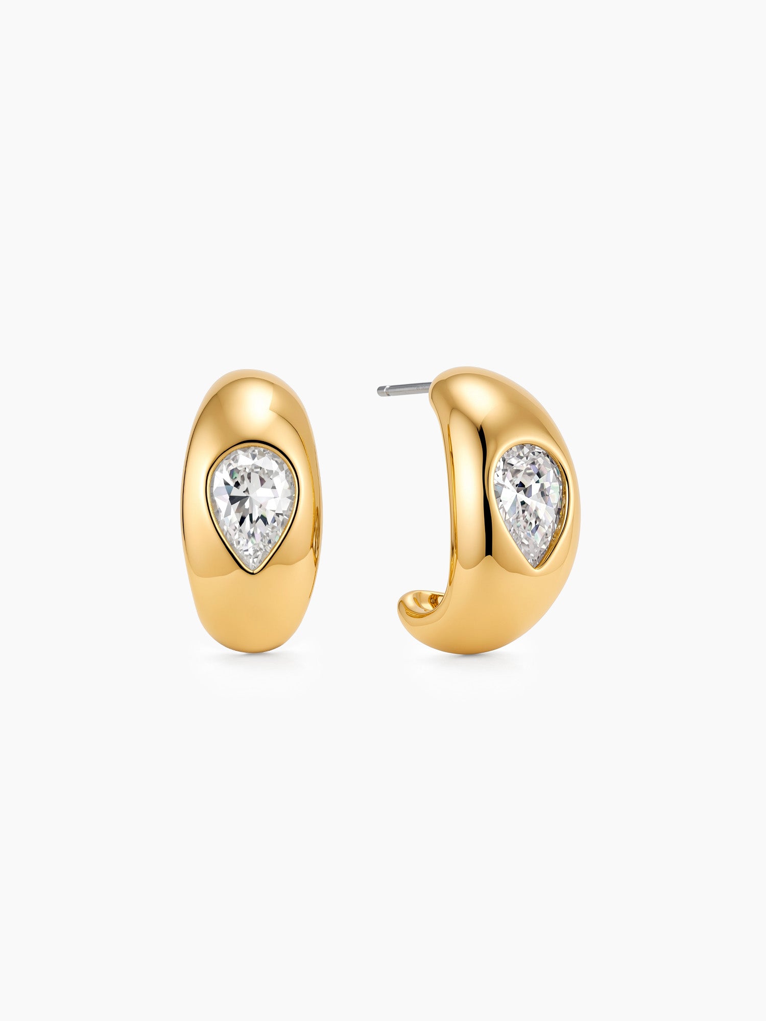 Crystal Heart Huggies in Gold