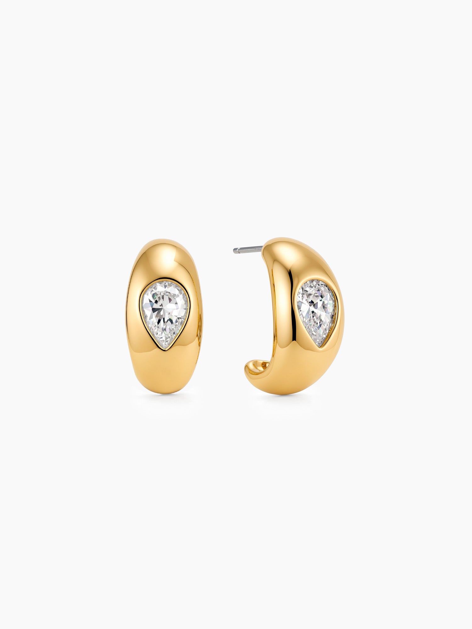 Crystal Heart Huggies in Gold