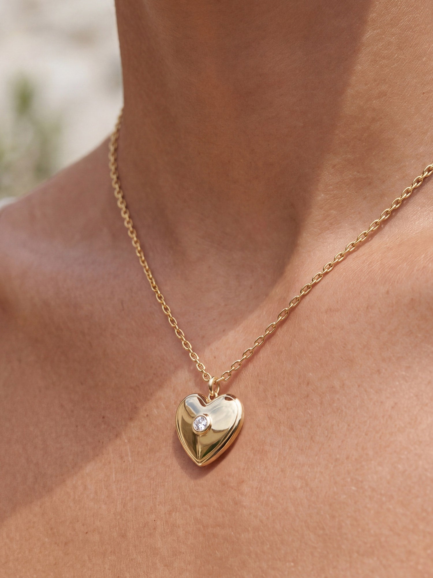 Crystal Heart Pendant Necklace in Gold