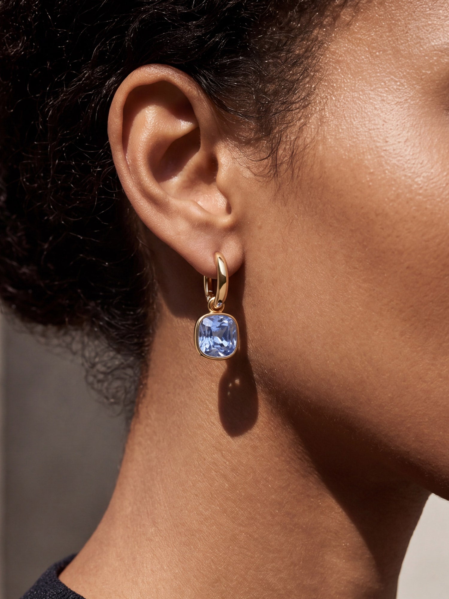 Cushion Blue Glass Drops in Gold