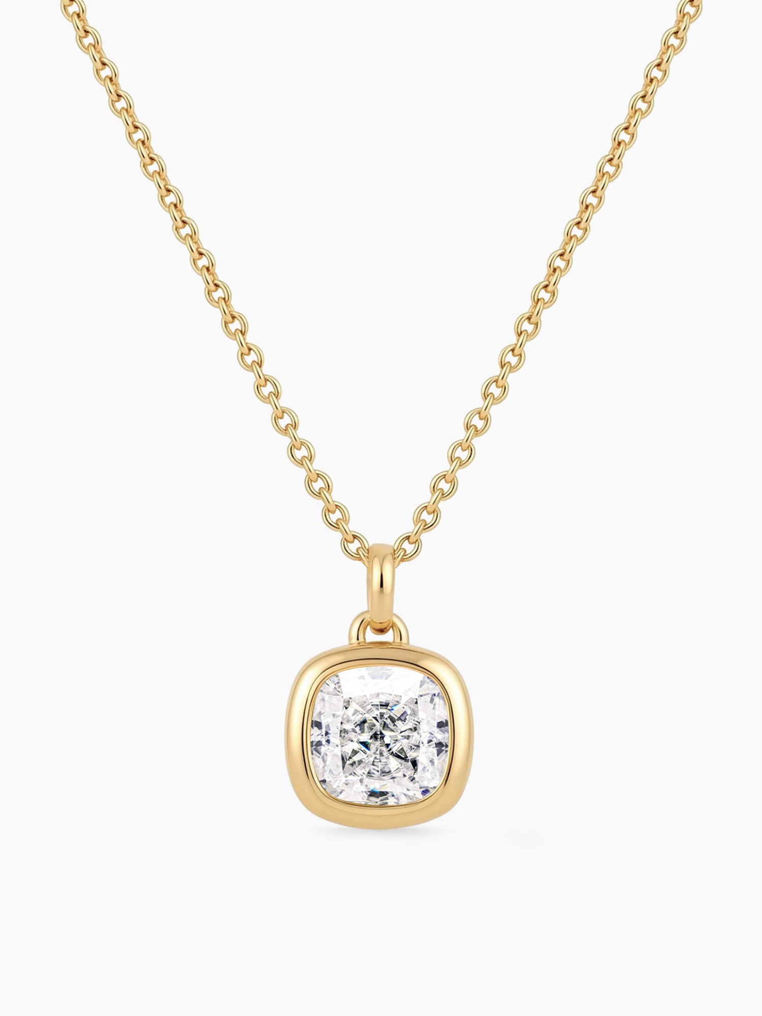 Cushion Crystal Pendant Necklace in Gold