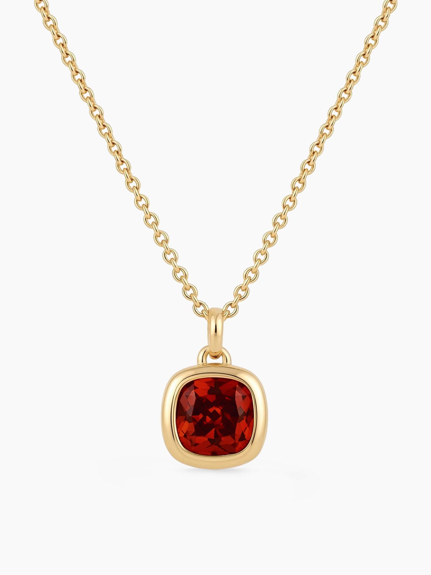 Cushion Red Crystal Pendant Necklace in Gold