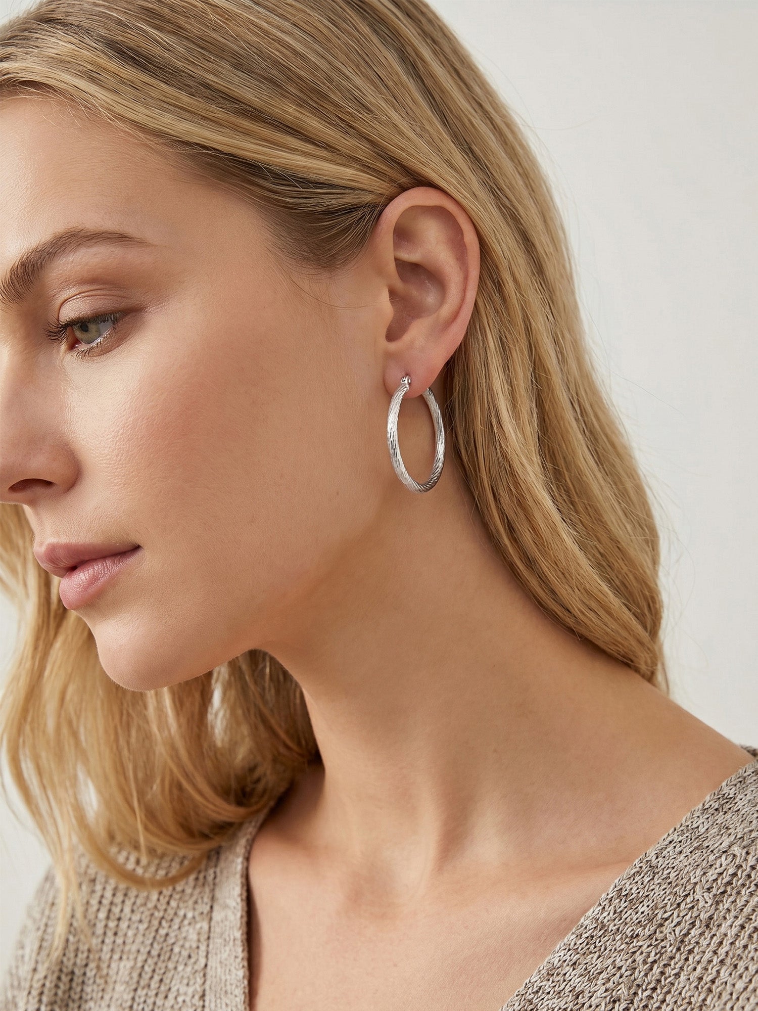 Flat Band Hoops in Silver