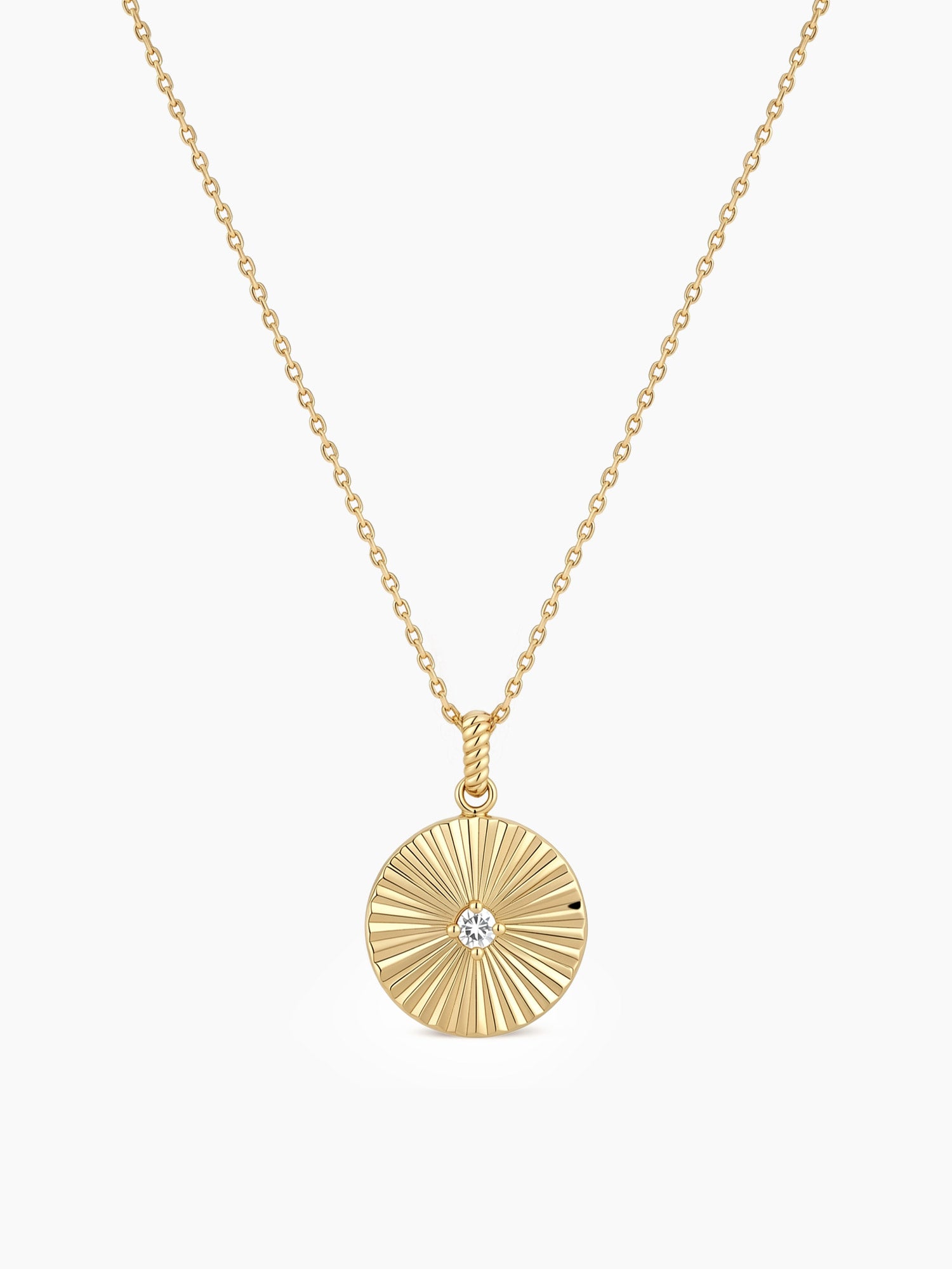 Fluted Coin Pendant Necklace in Gold