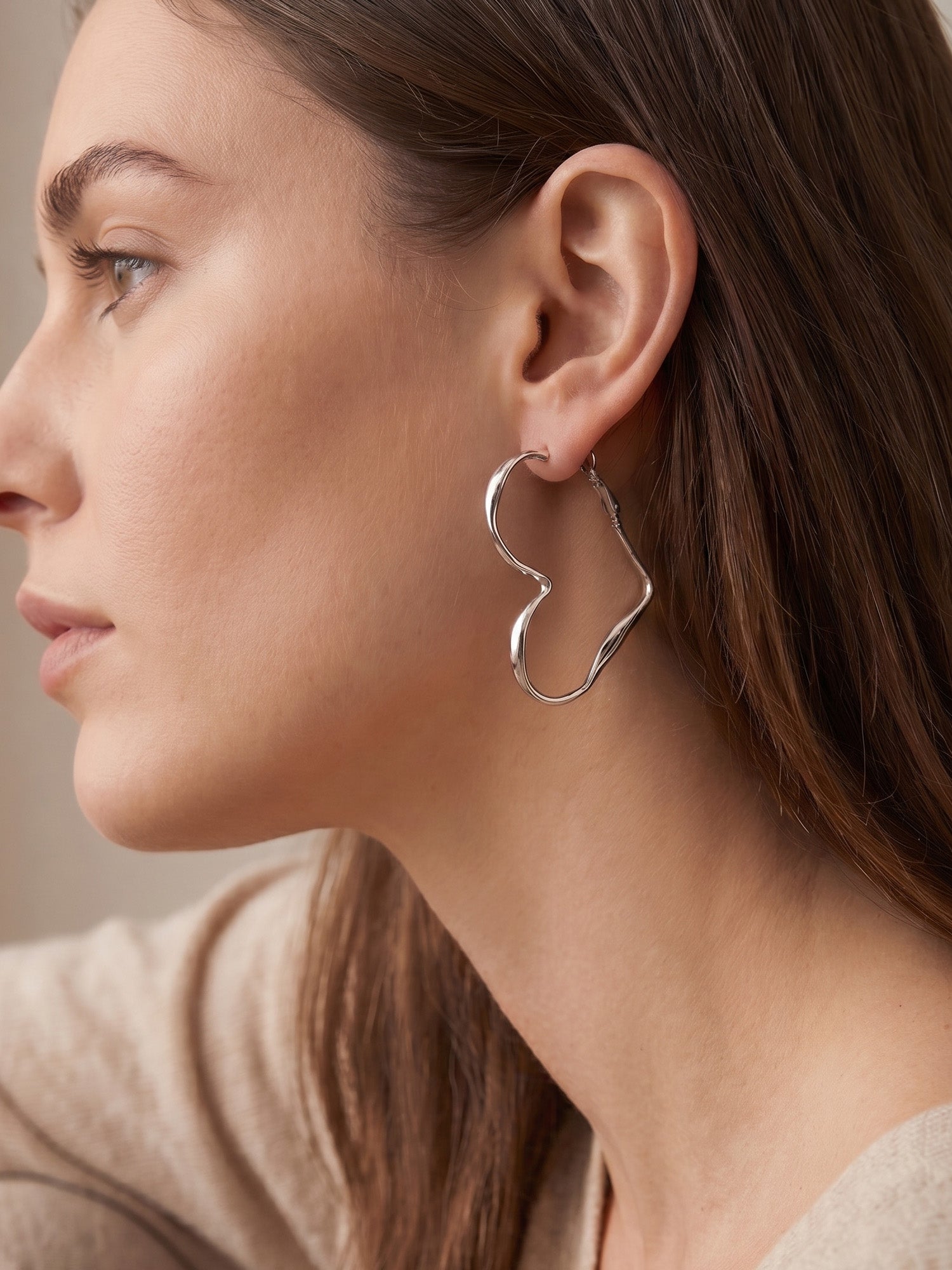 Heart Outline Hoops in Silver