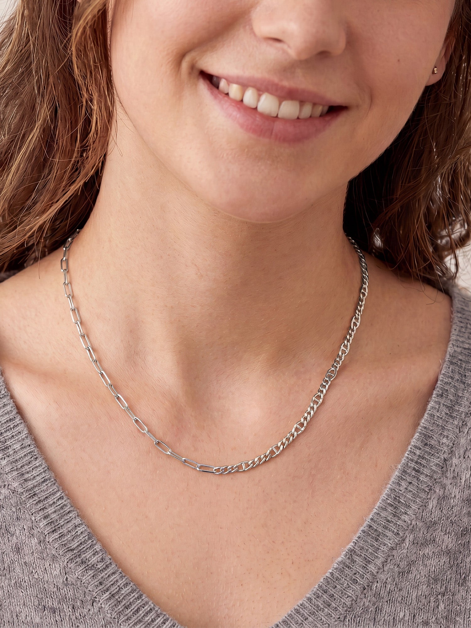 Knife Edge Chain Necklace in Silver