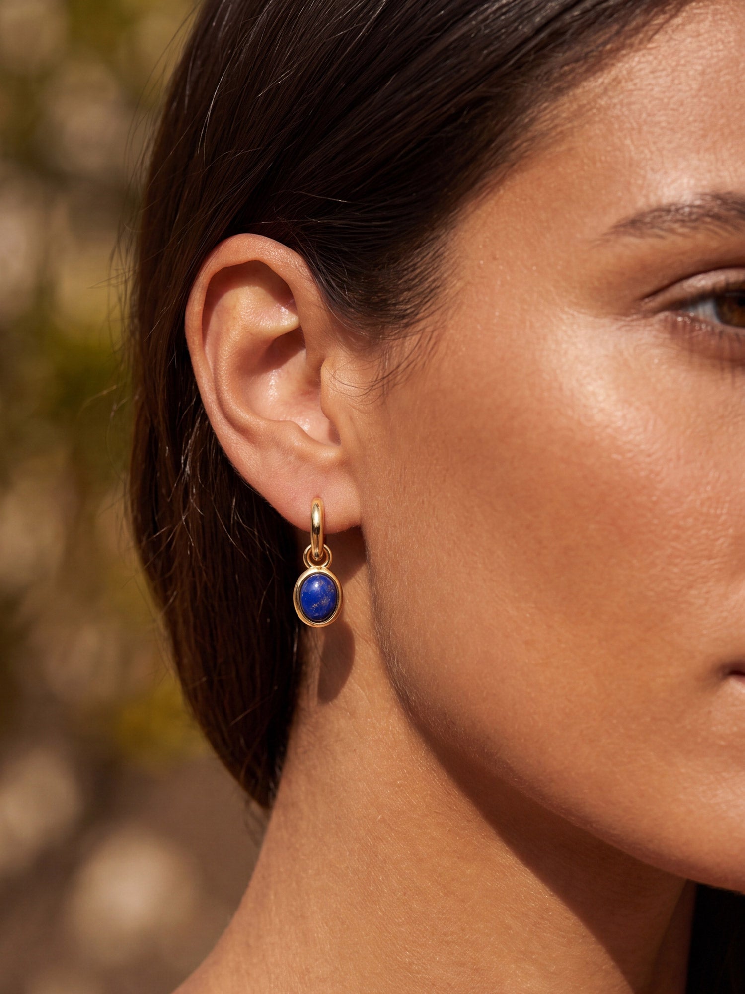 Lapis Lazuli Charm Hoops in Gold