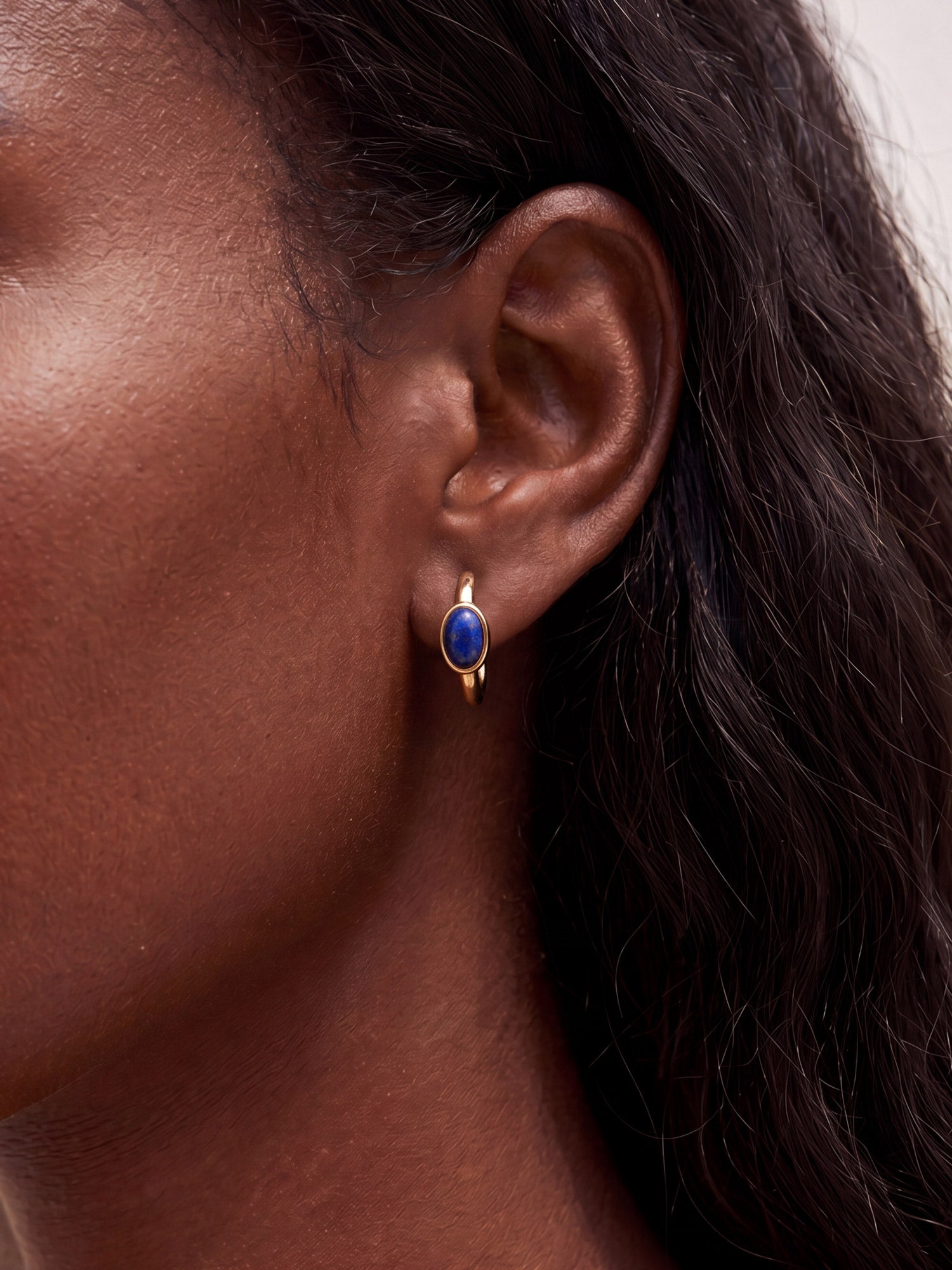 Lapis Lazuli Stone Hoops in Gold