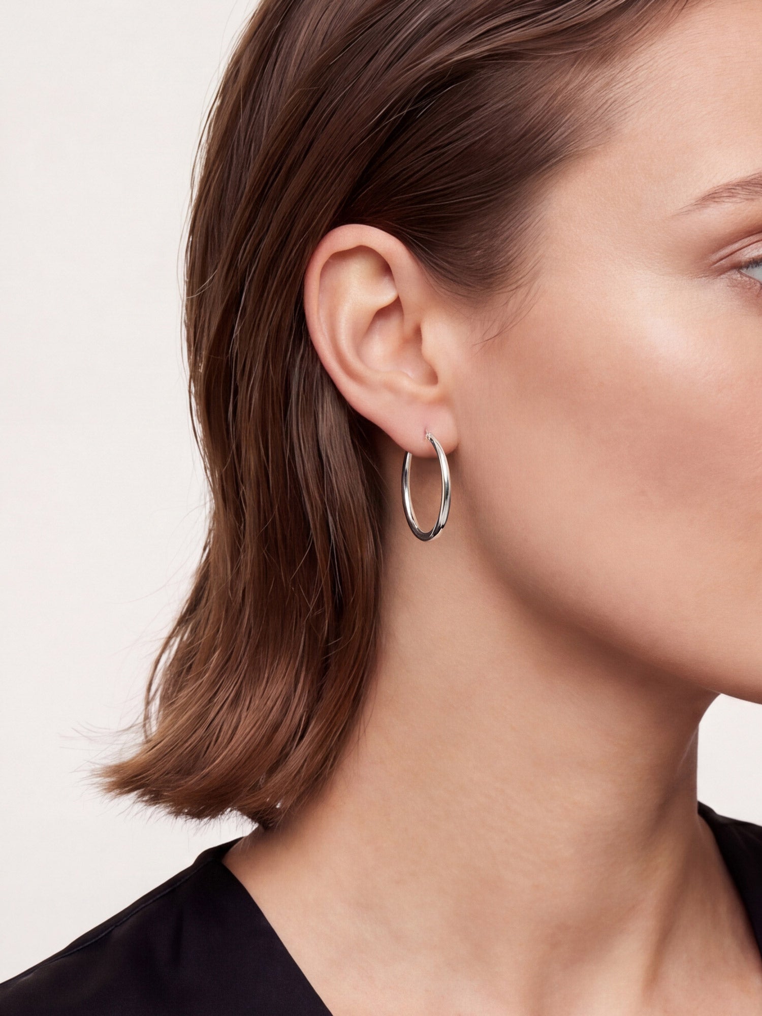 Oval Tube Hoops in Silver