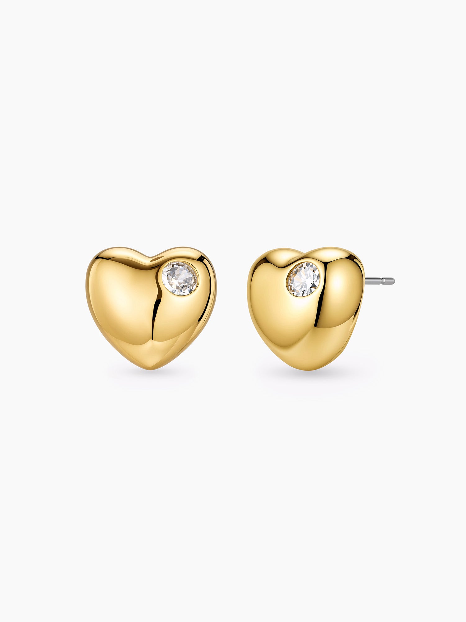 Puffy Heart Crystal Studs in Gold