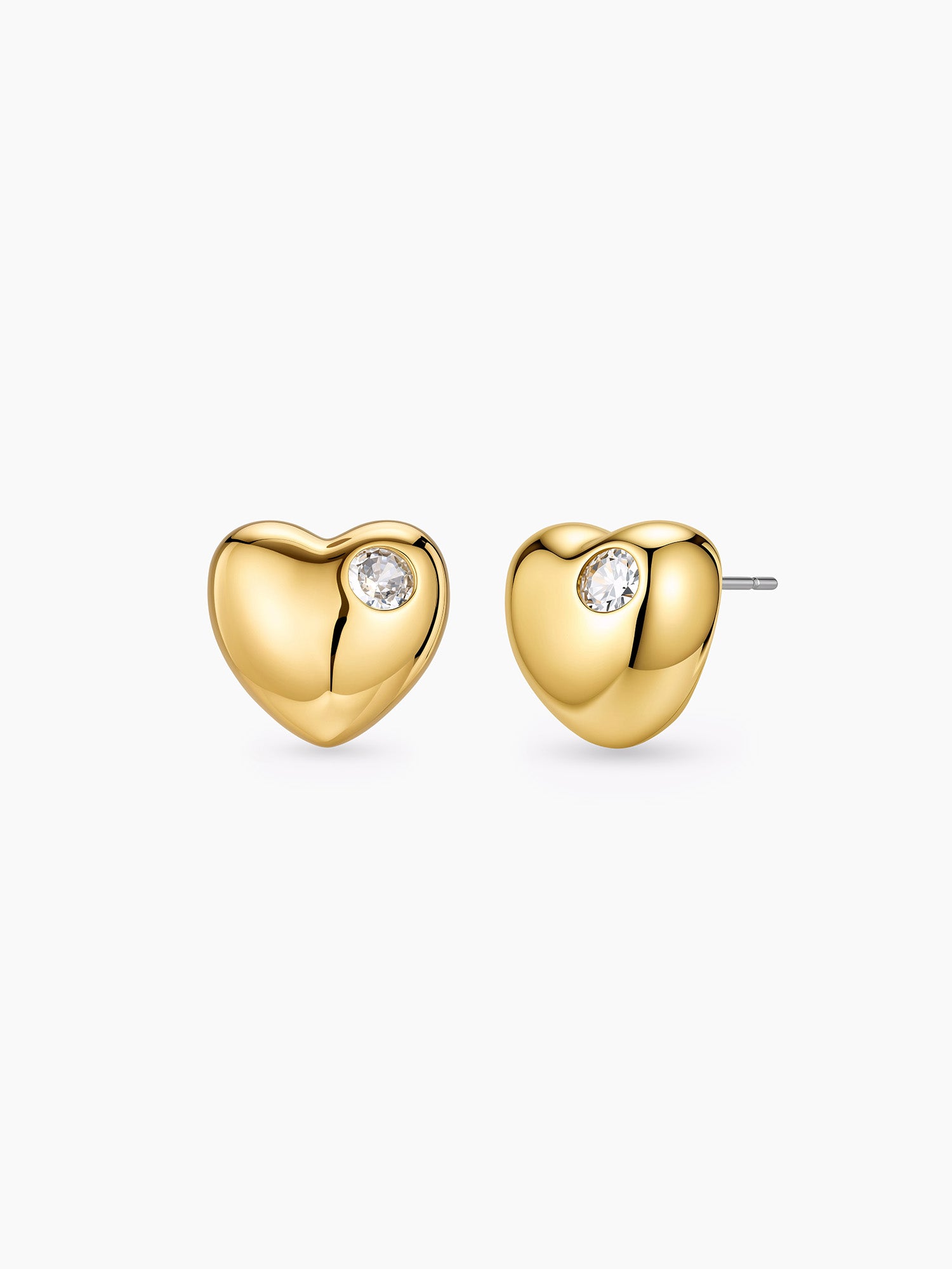 Puffy Heart Crystal Studs in Gold