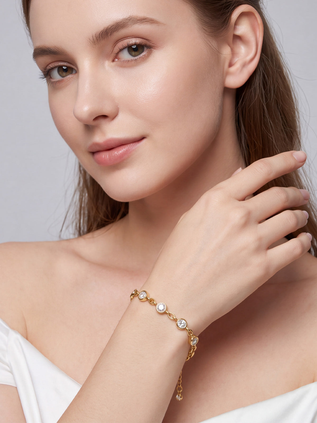 Quintet CZ Station Bracelet in Gold