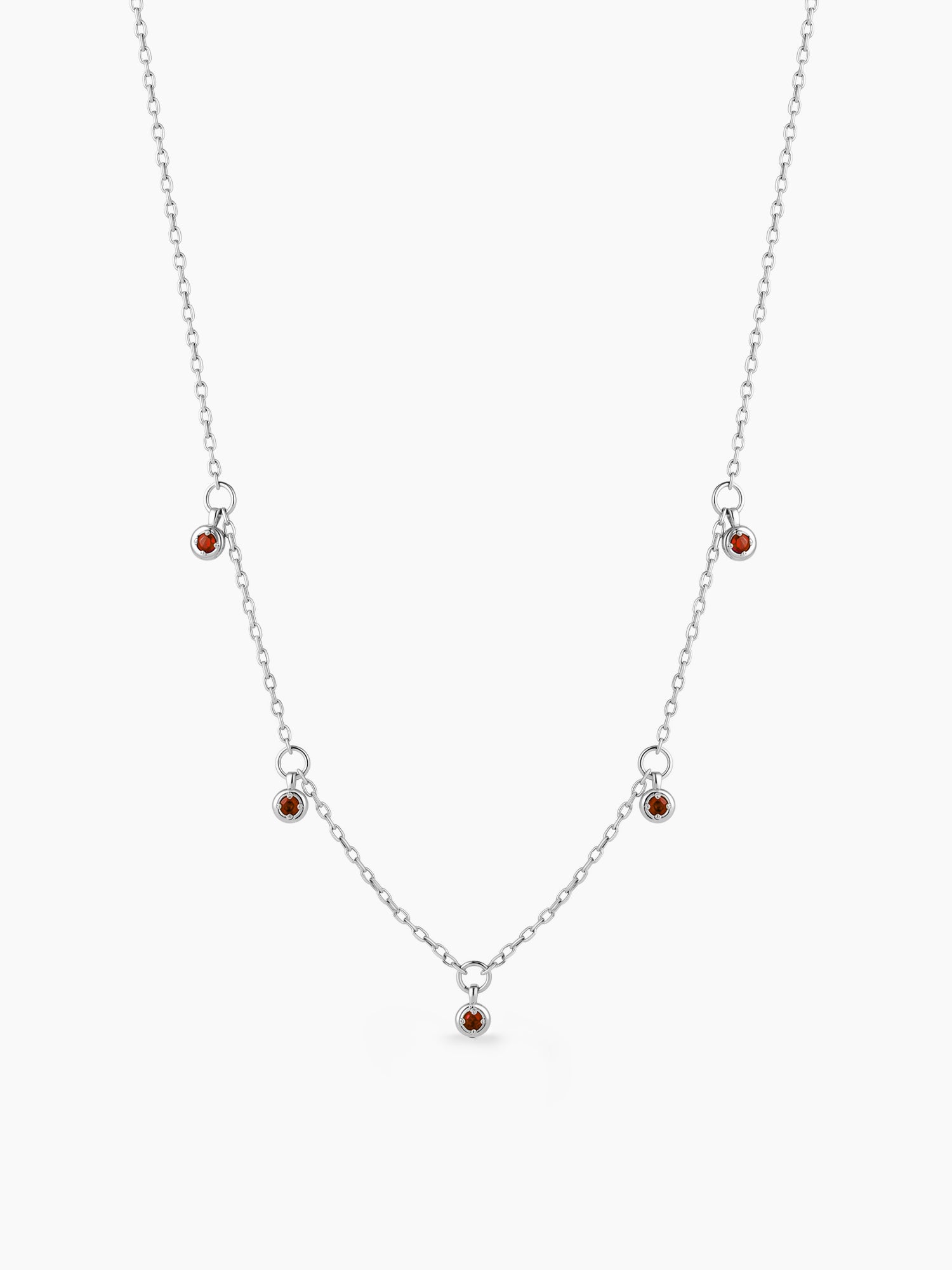 Scattered Red Heart Necklace in Silver