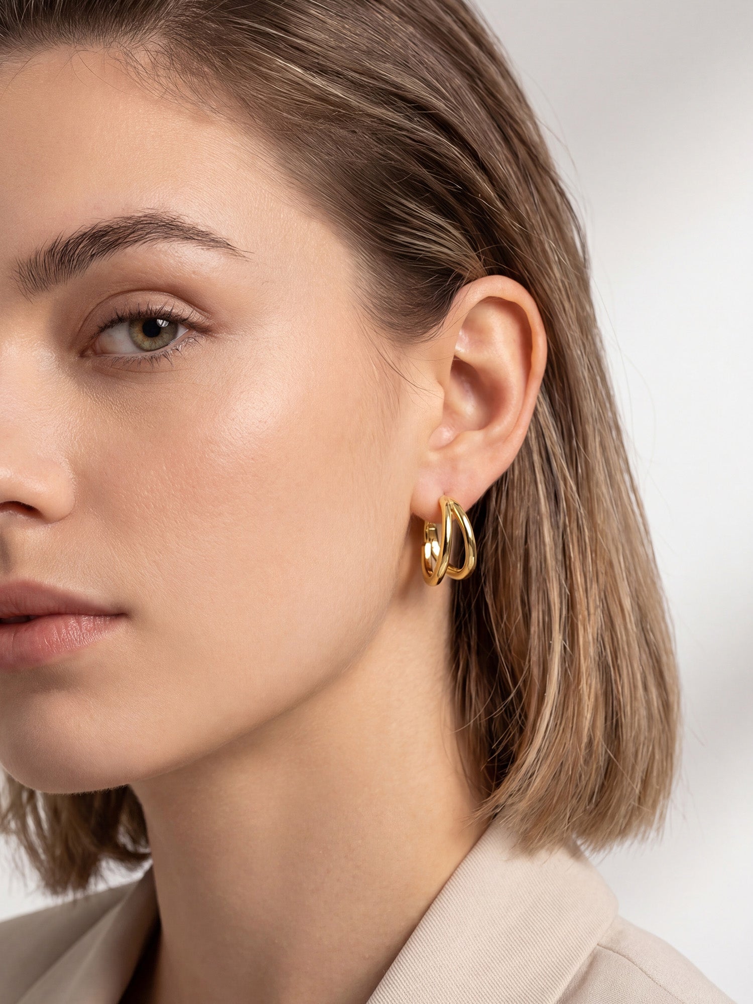 Slim Double Layer Hoops in Gold