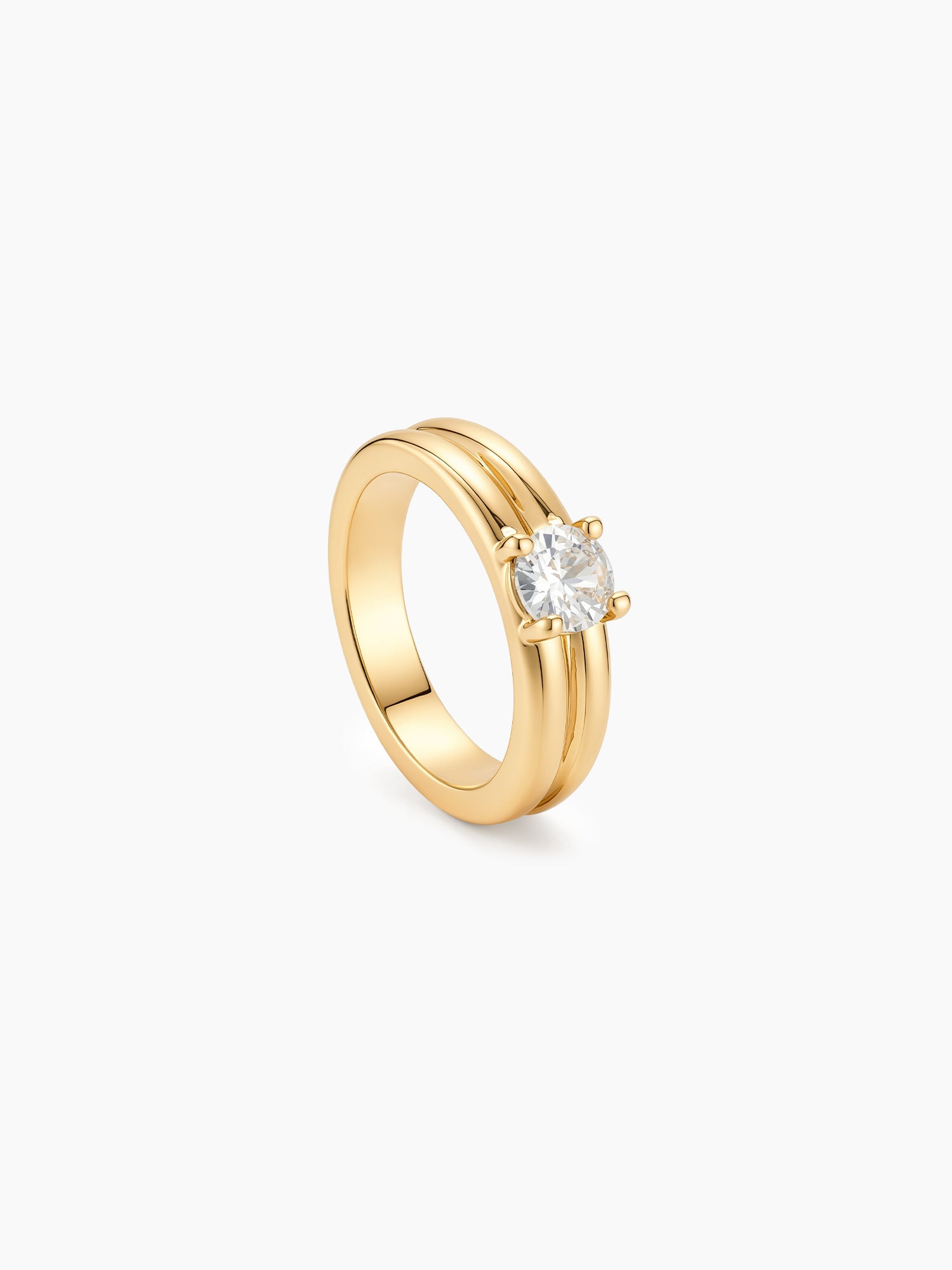 Solitaire Crystal Band Ring in Gold