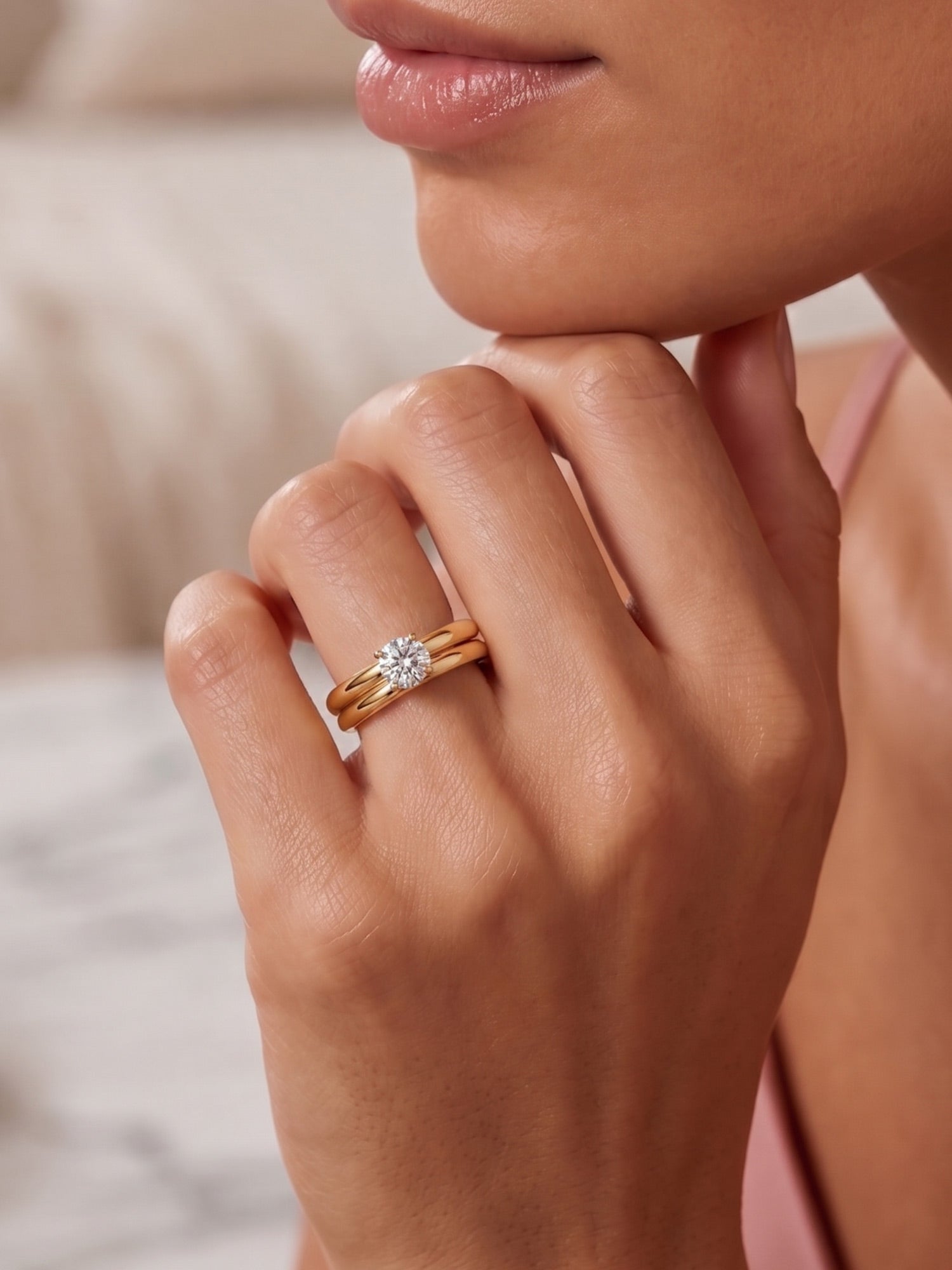 Solitaire Crystal Band Ring in Gold