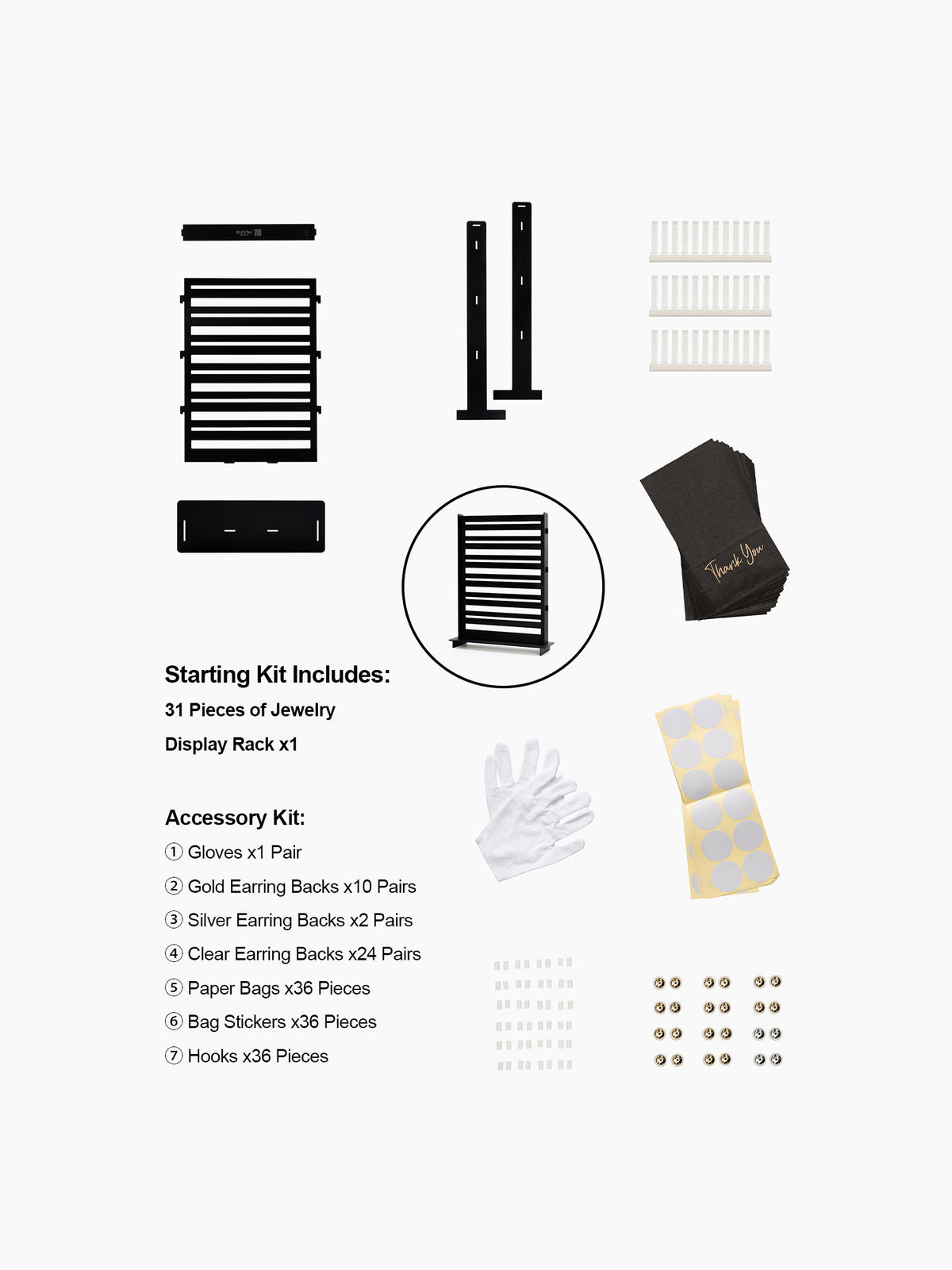 A flat-lay image showing the product includes.