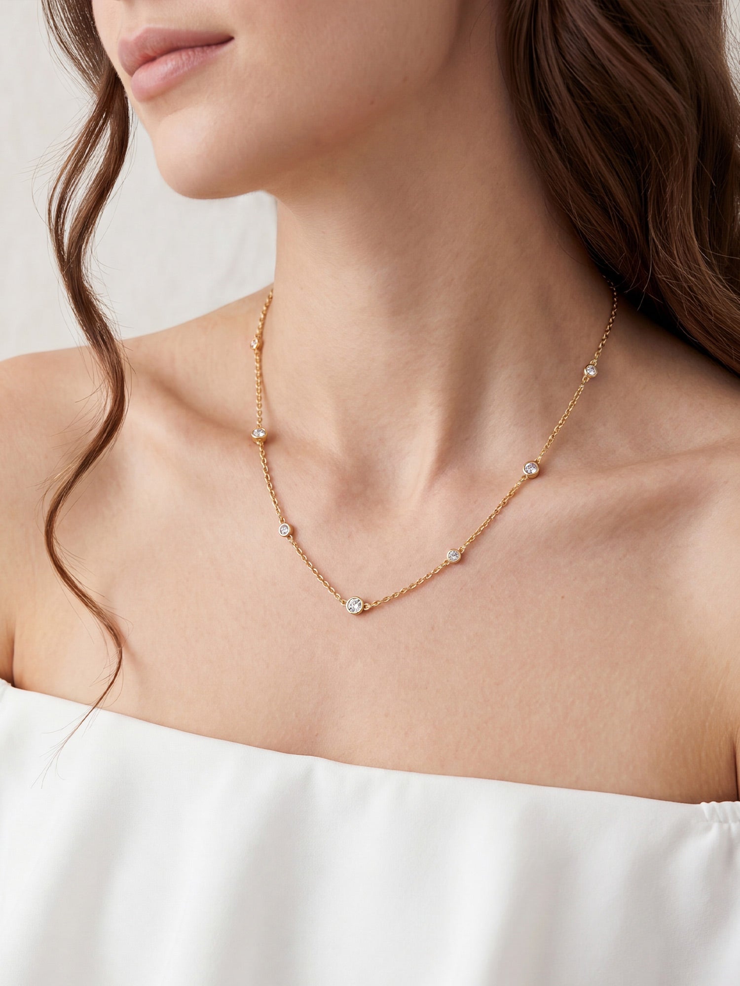 Station Crystal Pendant Necklace in Gold