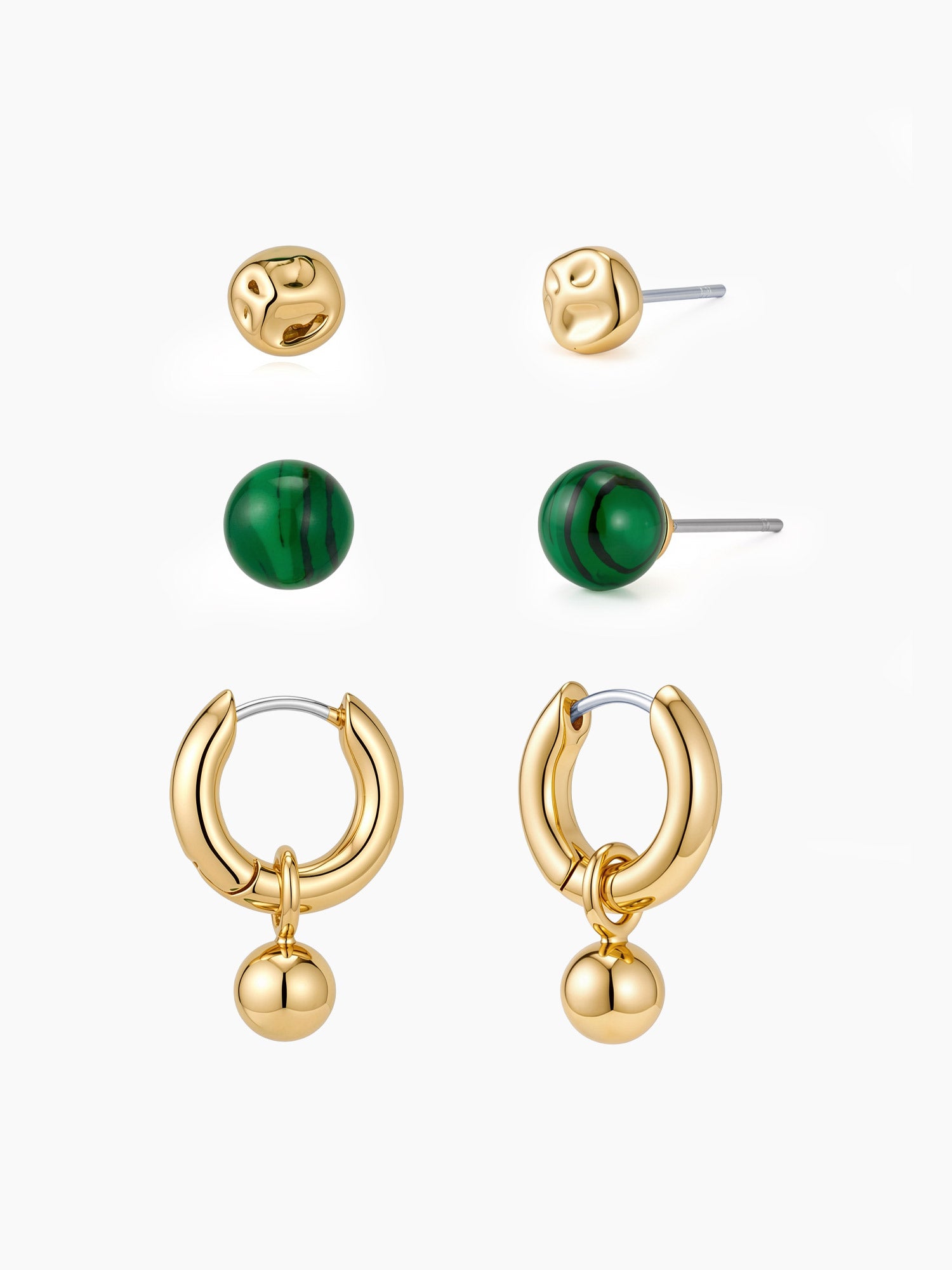 Synthetic Malachite Drops Set in Gold