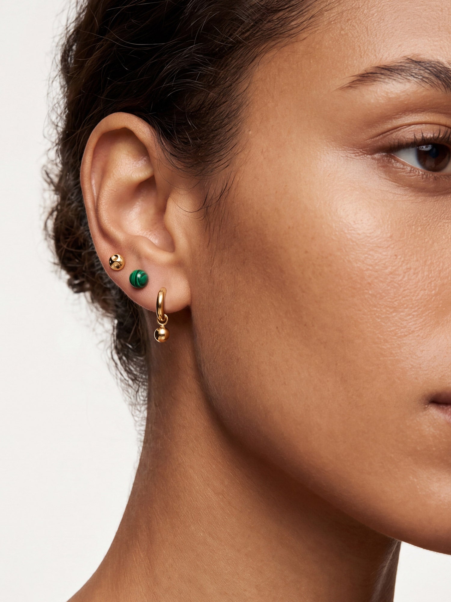 Synthetic Malachite Drops Set in Gold