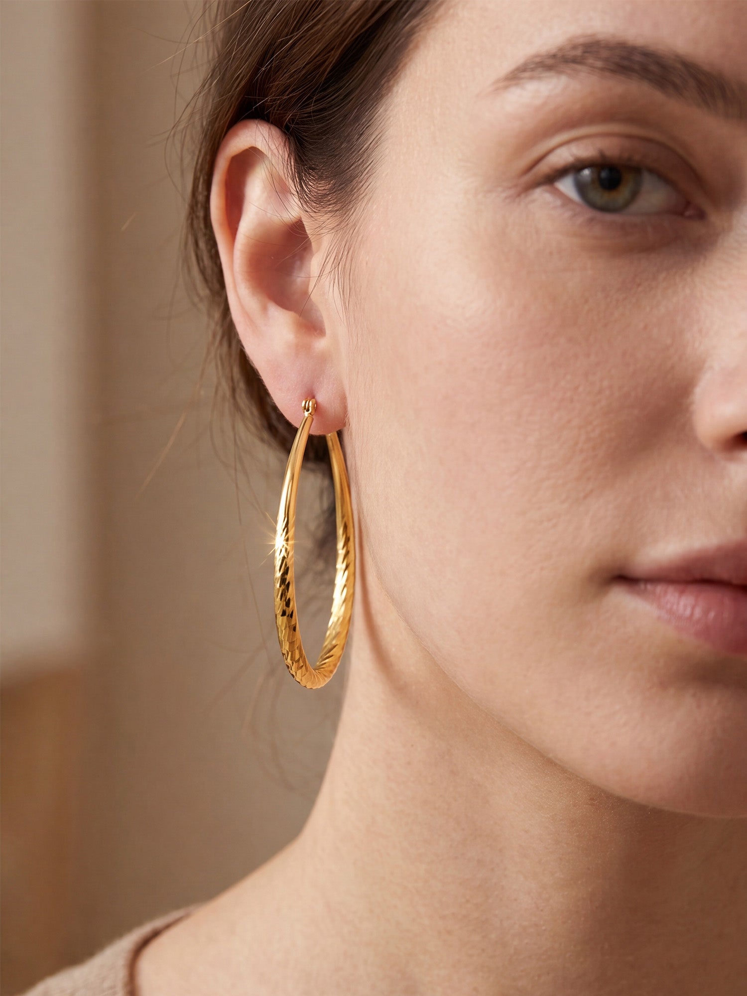 Textured Tube Hoops in Gold