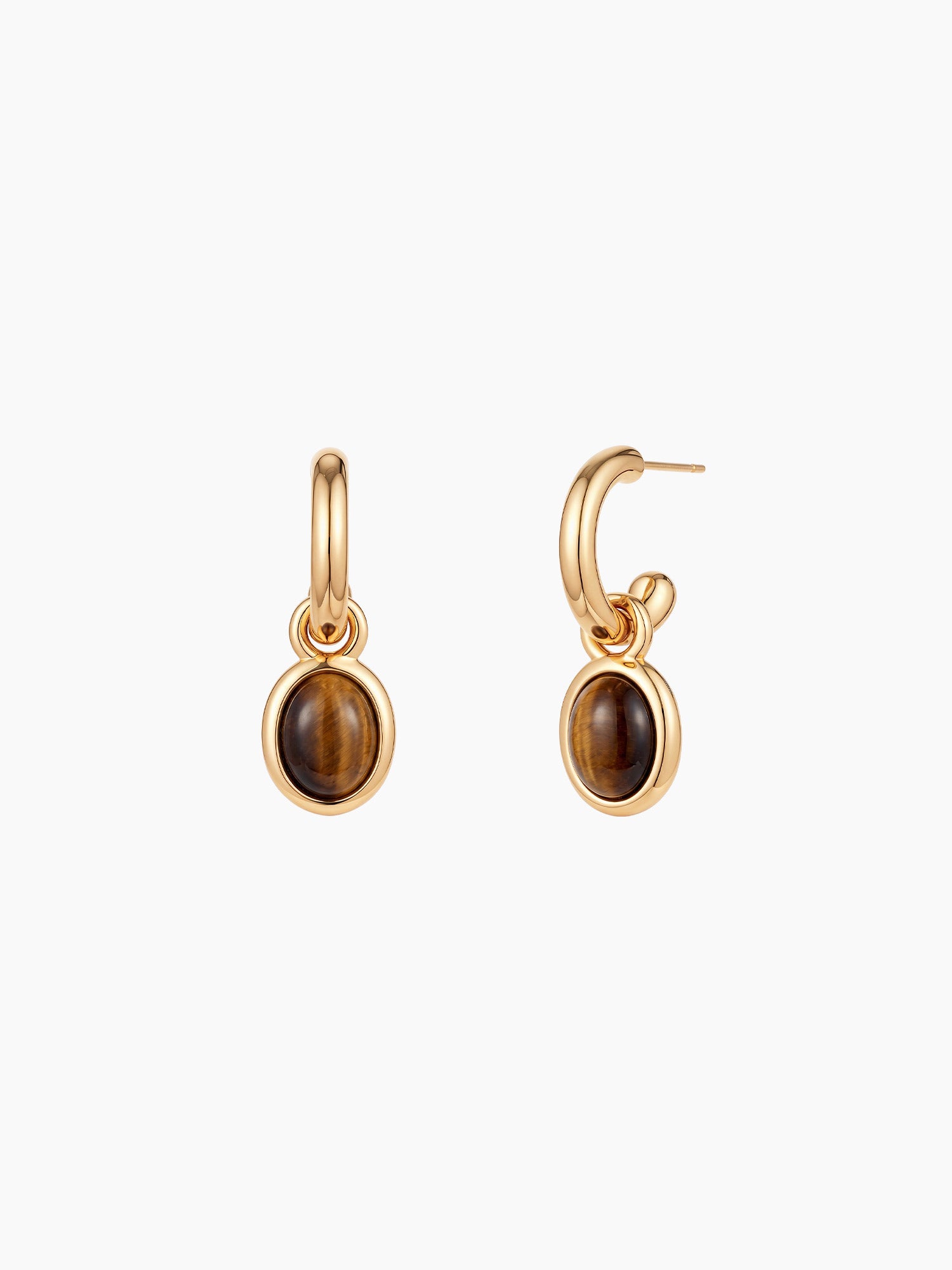 Tiger Eye Charm Hoops in Gold