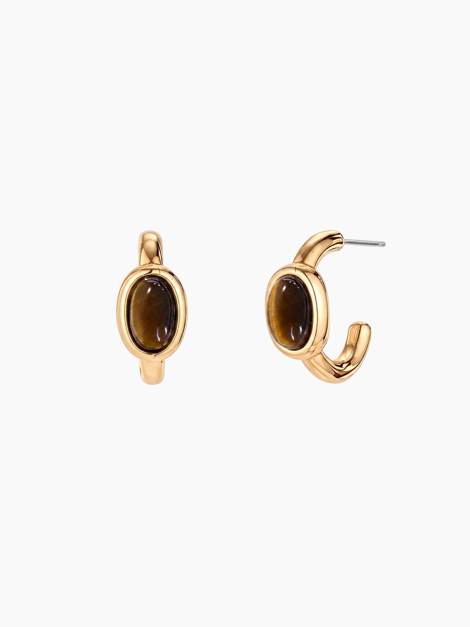 Tiger Eye Stone Hoops in Gold