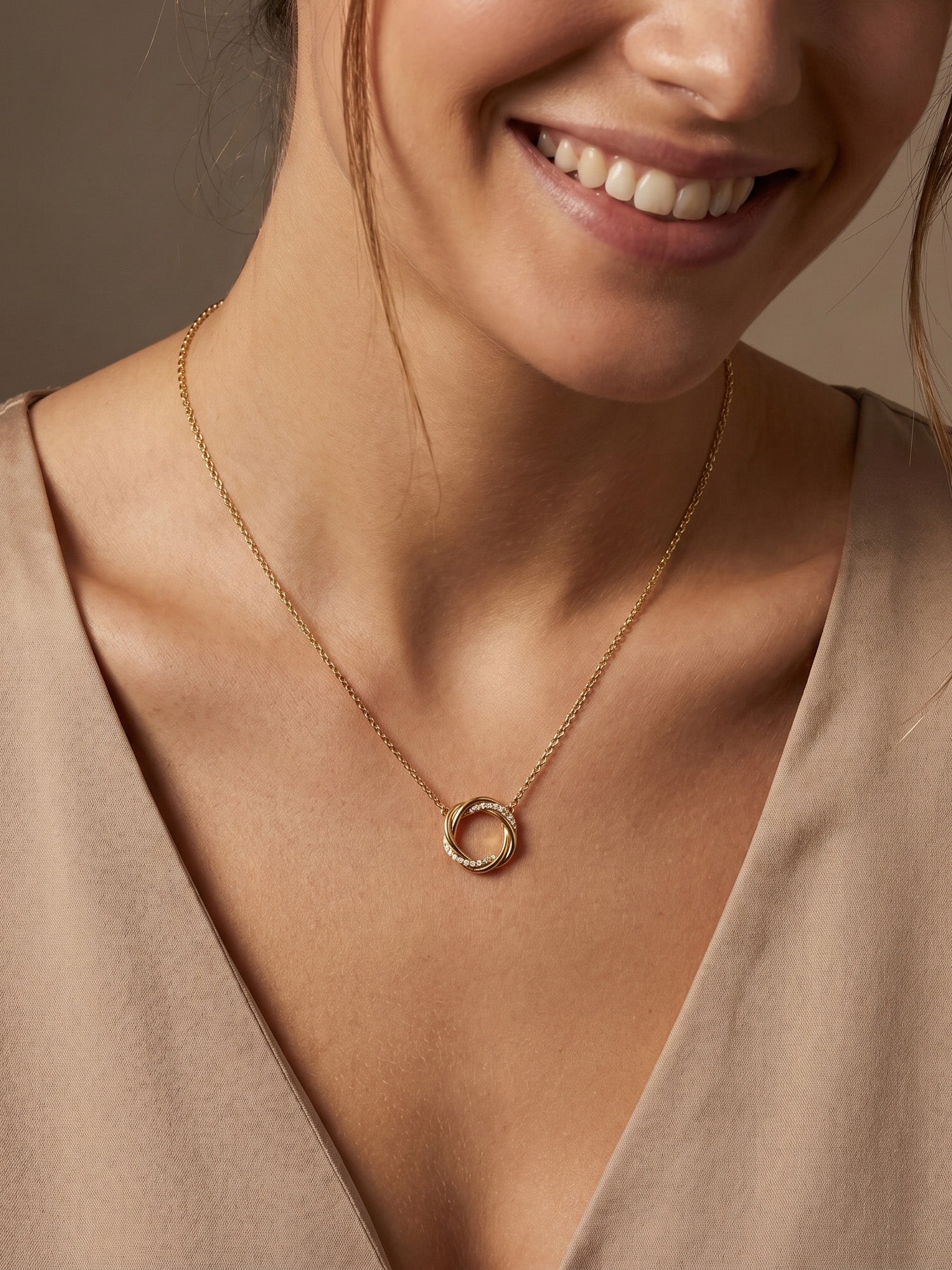 Trinity Ring Pendant Necklace in Gold
