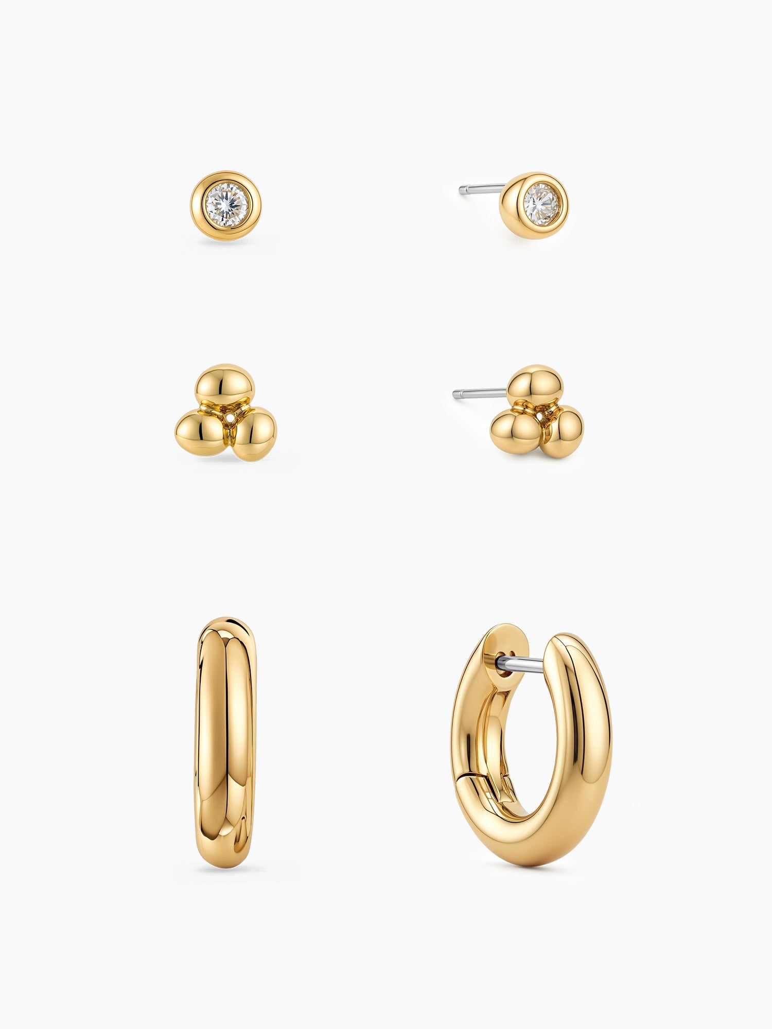 Trio Bead Studs in Gold