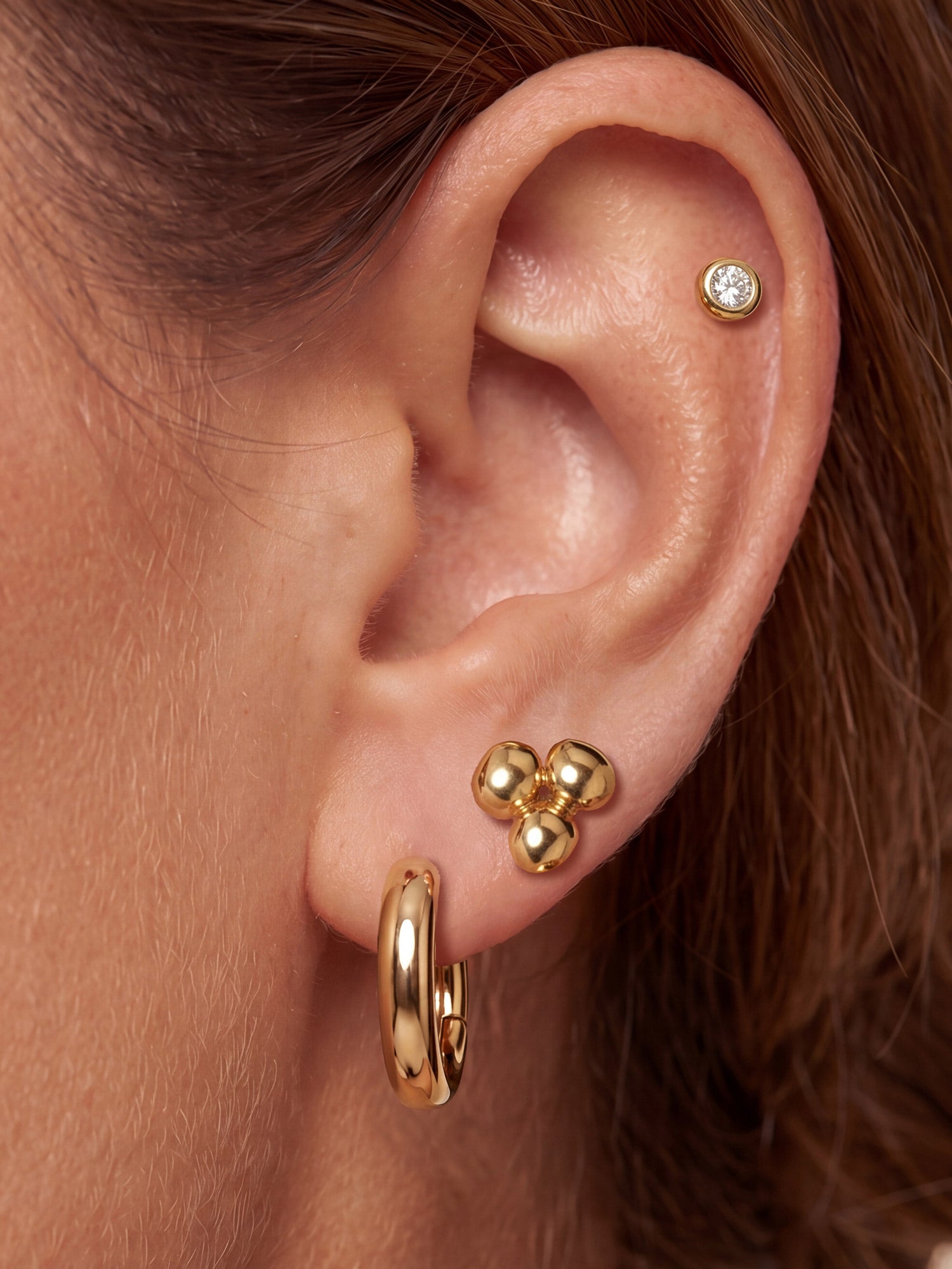 Trio Bead Studs in Gold