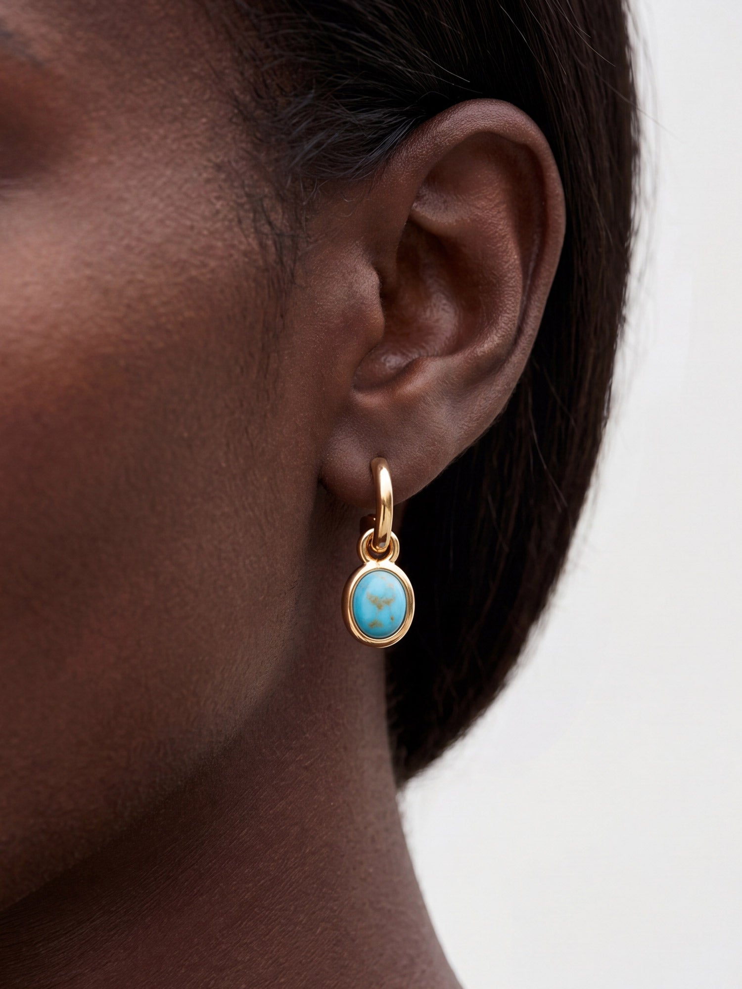 Turquoise Charm Hoops in Gold