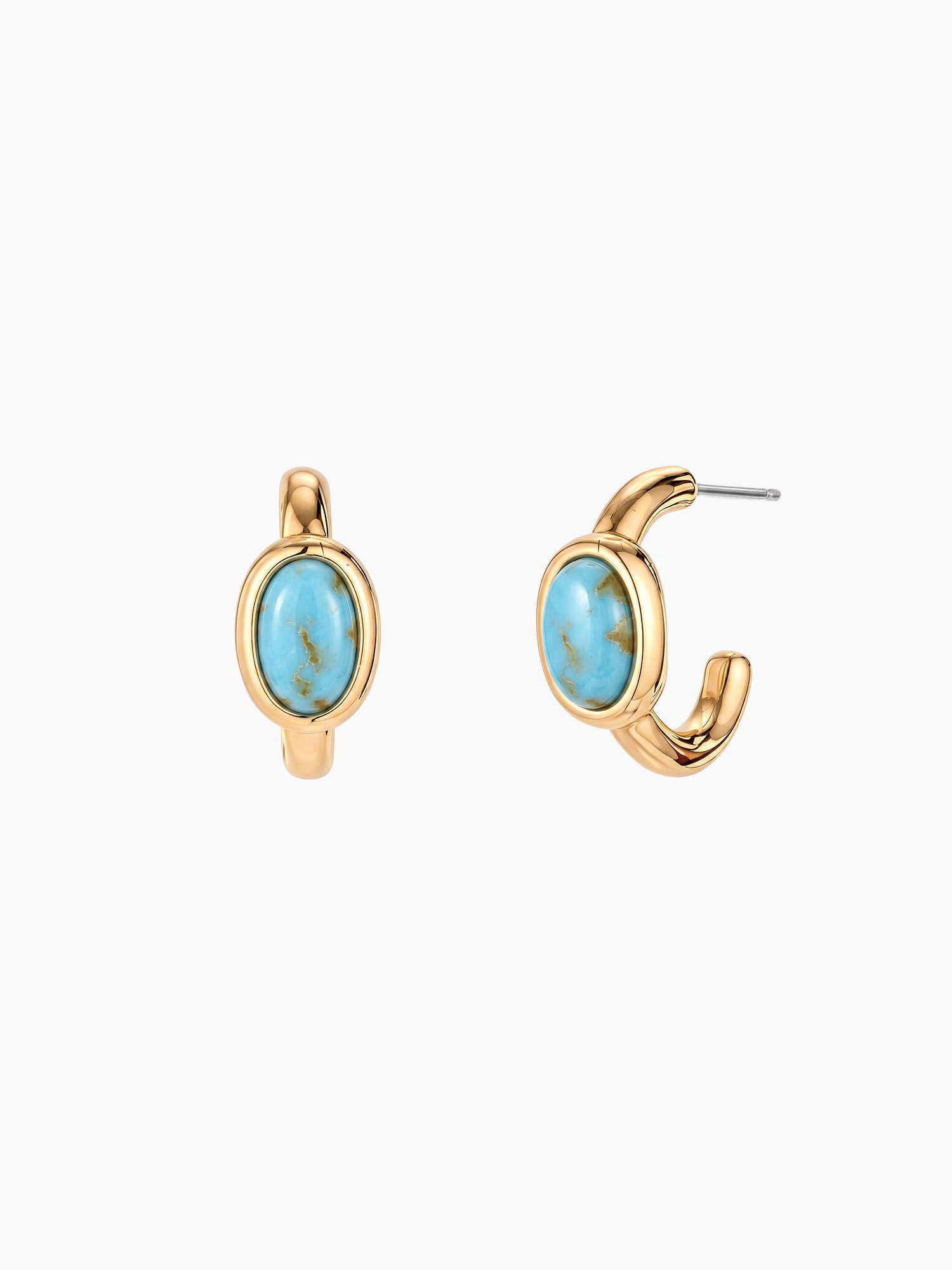 Turquoise Stone Hoops in Gold