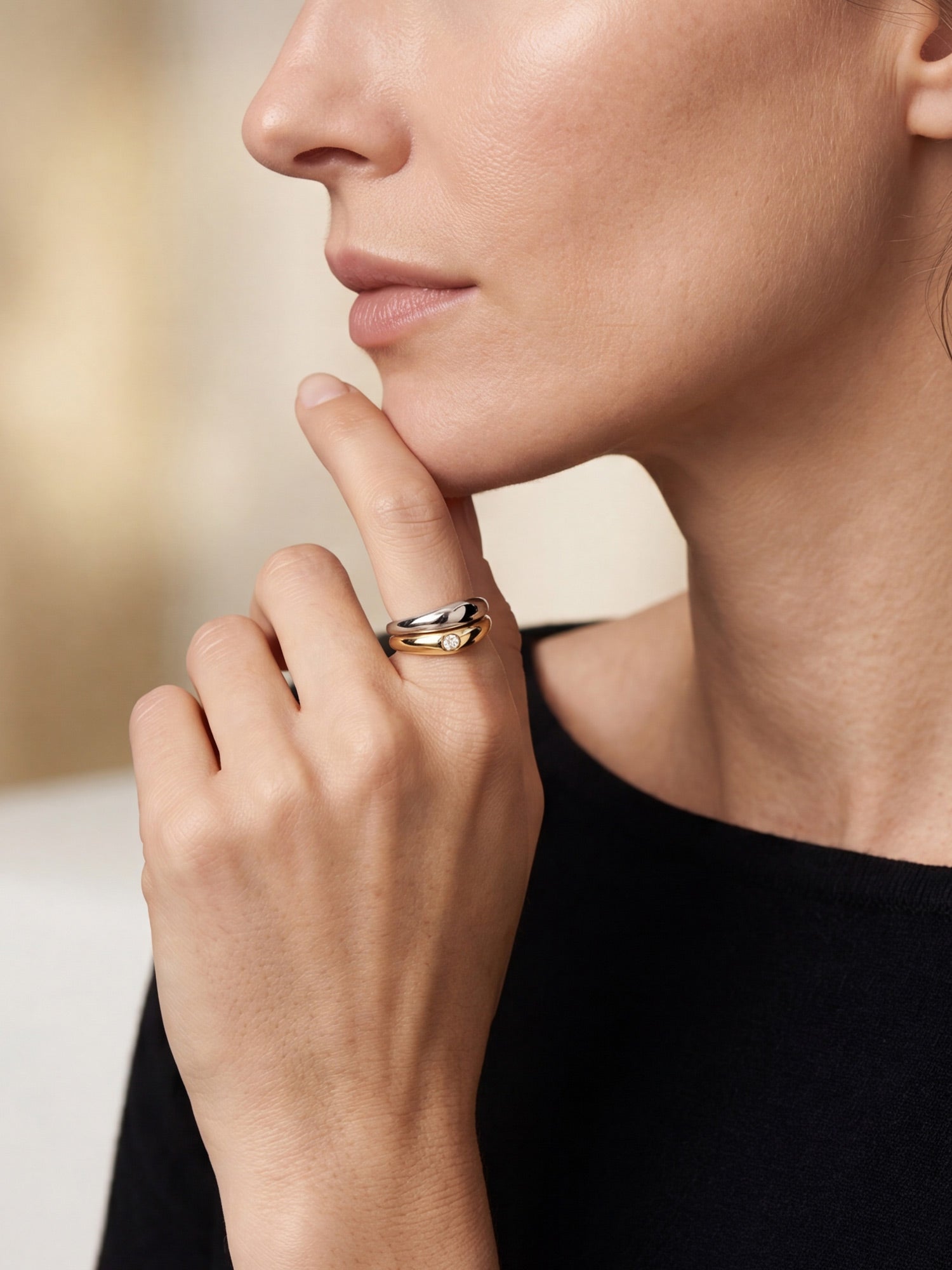 Two-Tone Band Ring in Gold