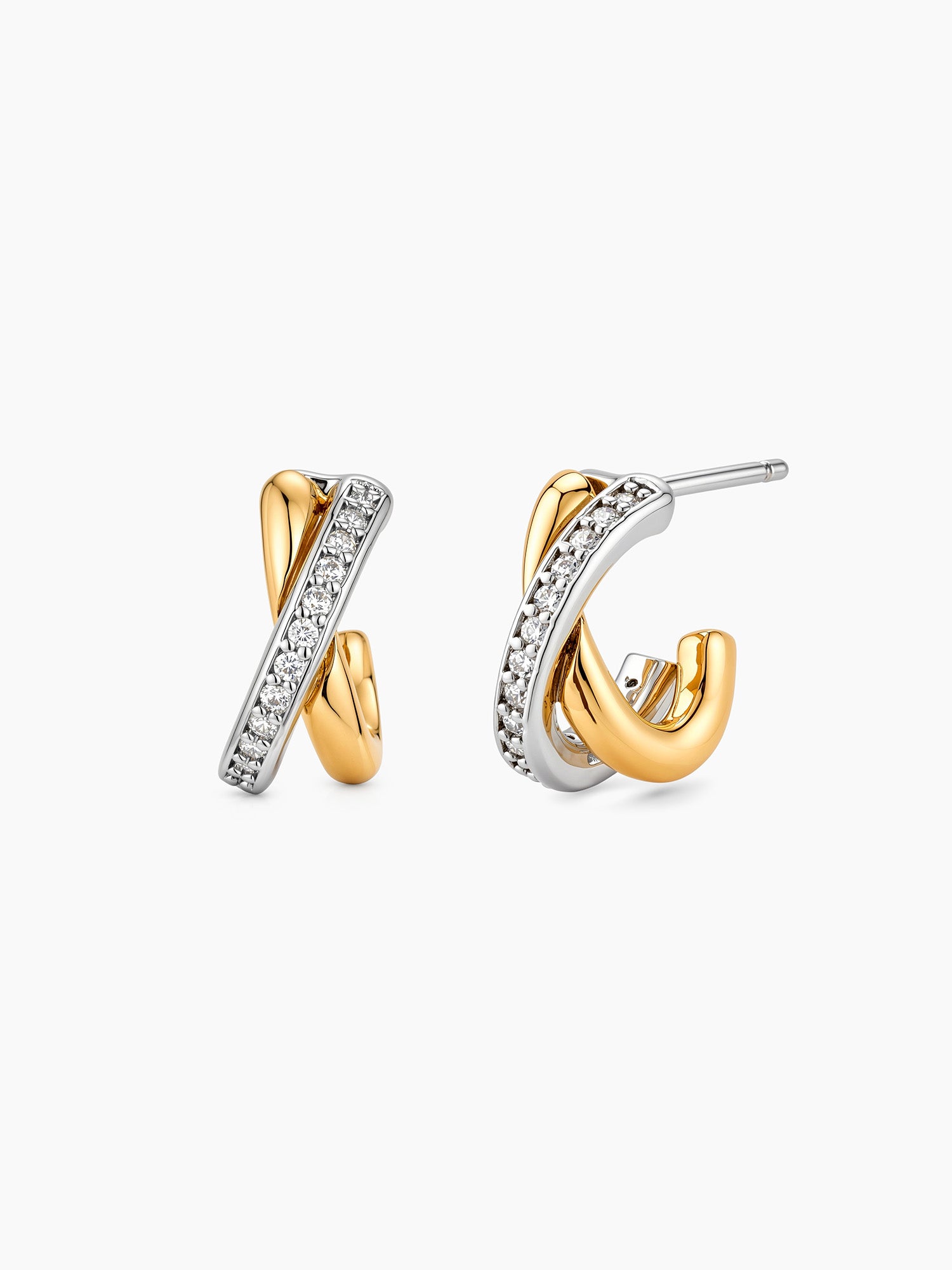 Two-Tone Crystal Cross Studs