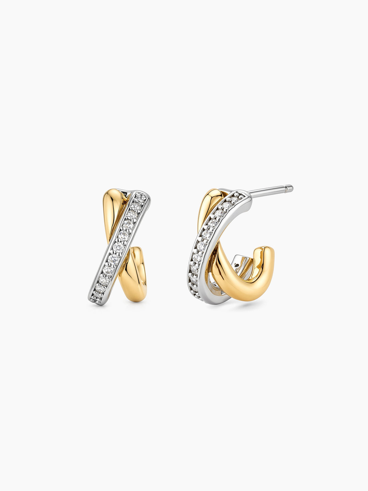 Two-Tone CZ Cross Studs
