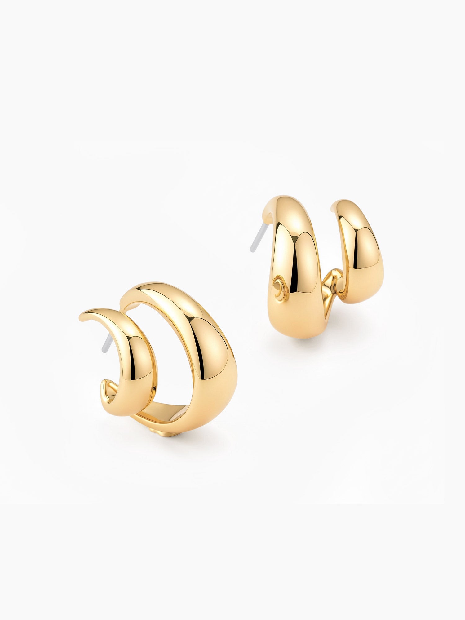 Wide Double Layer Hoops in Gold