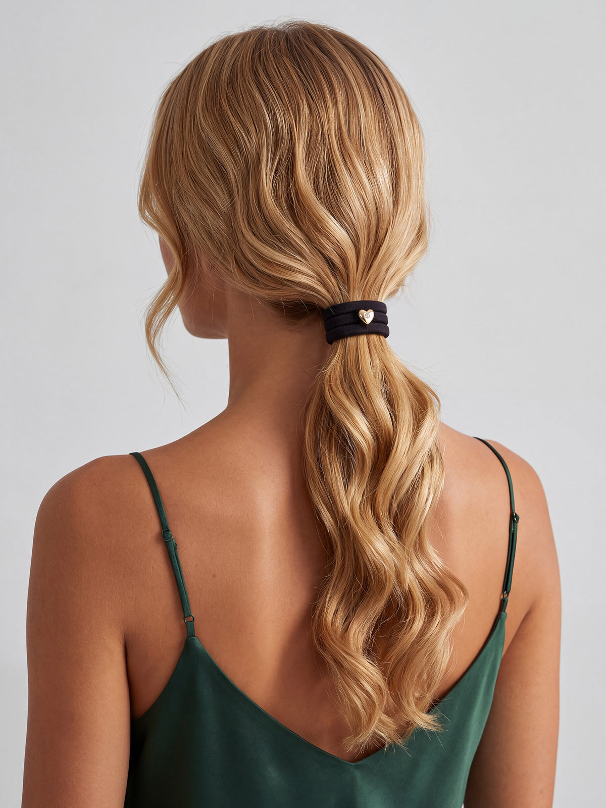 Heart Accent Black Elastic Hair Ties Set