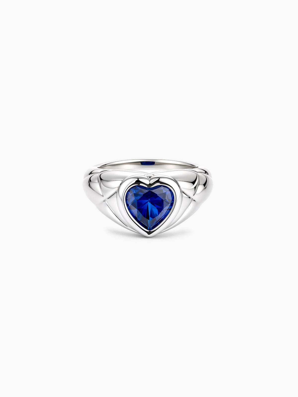 Blue CZ Heart Ring in Silver