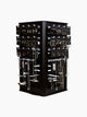 4-sided rotating black wood jewelry display racks with earrings and necklaces, retail wholesale showcase.