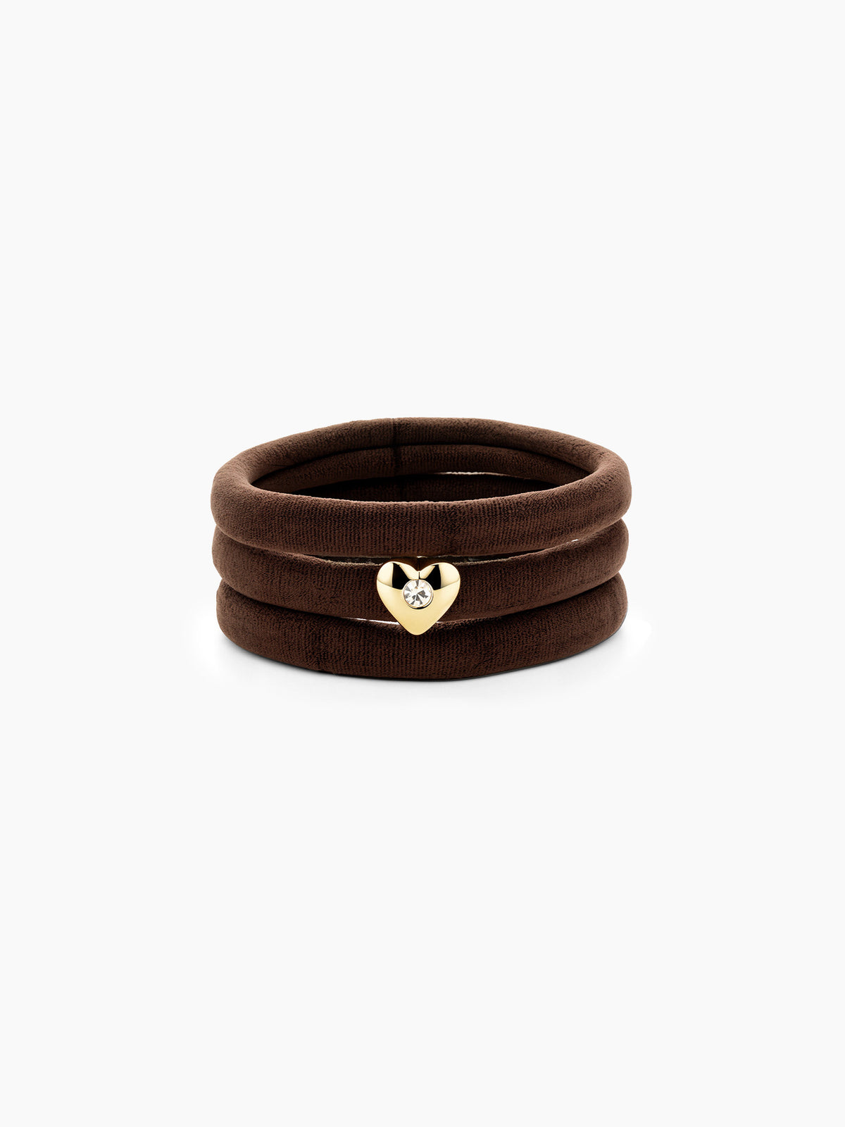 Heart Accent Brown Elastic Hair Ties Set