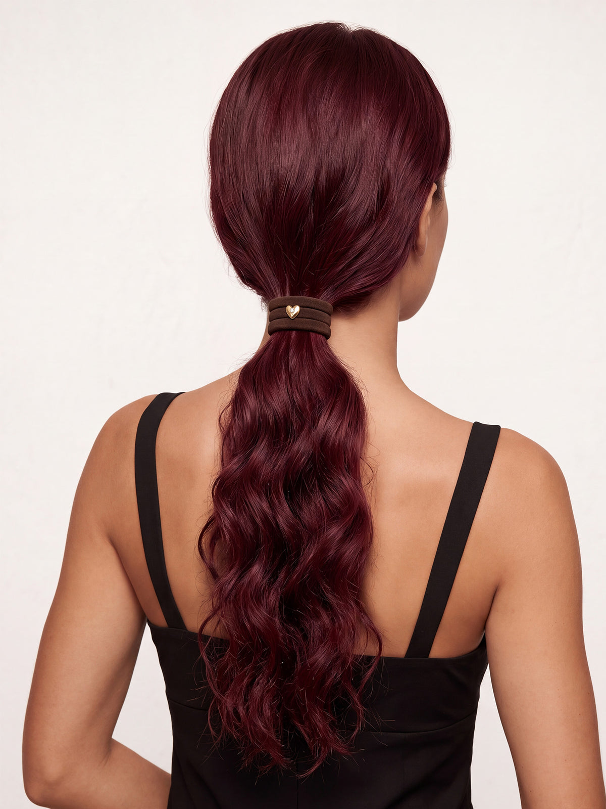 Heart Accent Brown Elastic Hair Ties Set